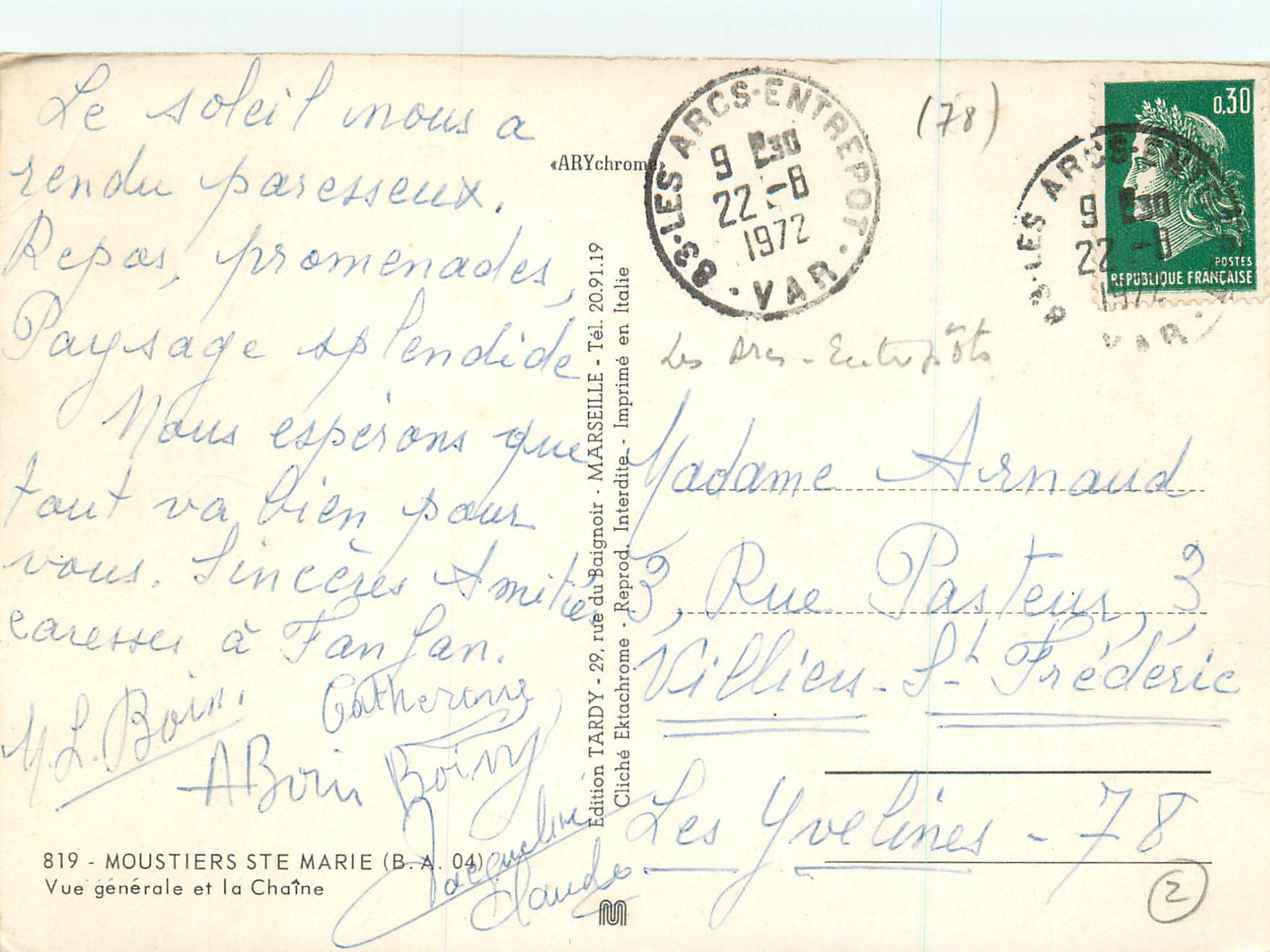 CPM Moustiers Ste Marie (B A) Vue Generale et la Chaine — Rückseite