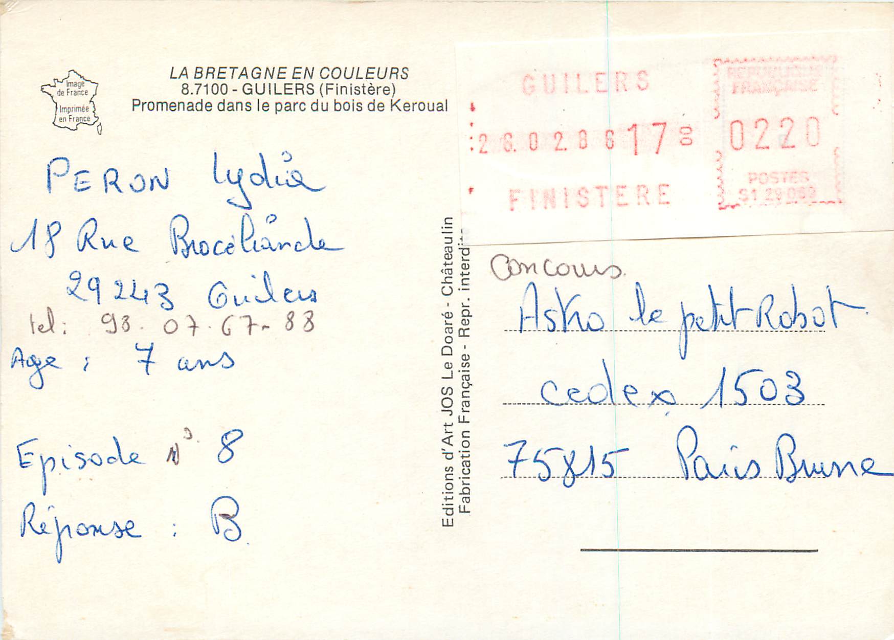 Promenade dans le parc du bois de Keroual — Guilers (Finistère) — Éditions d'Art JOS Le Doaré — Verso