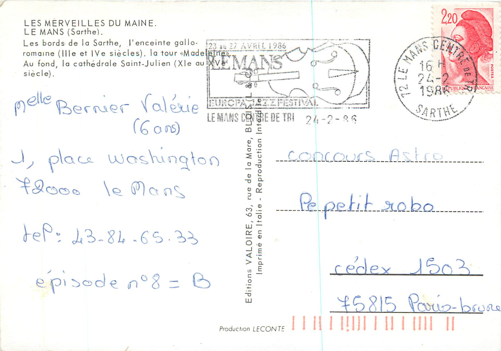Les bords de la Sarthe — l'enceinte gallo-romaine et la cathédrale Saint-Julien — Éditions Valoire, n°8 — Verso
