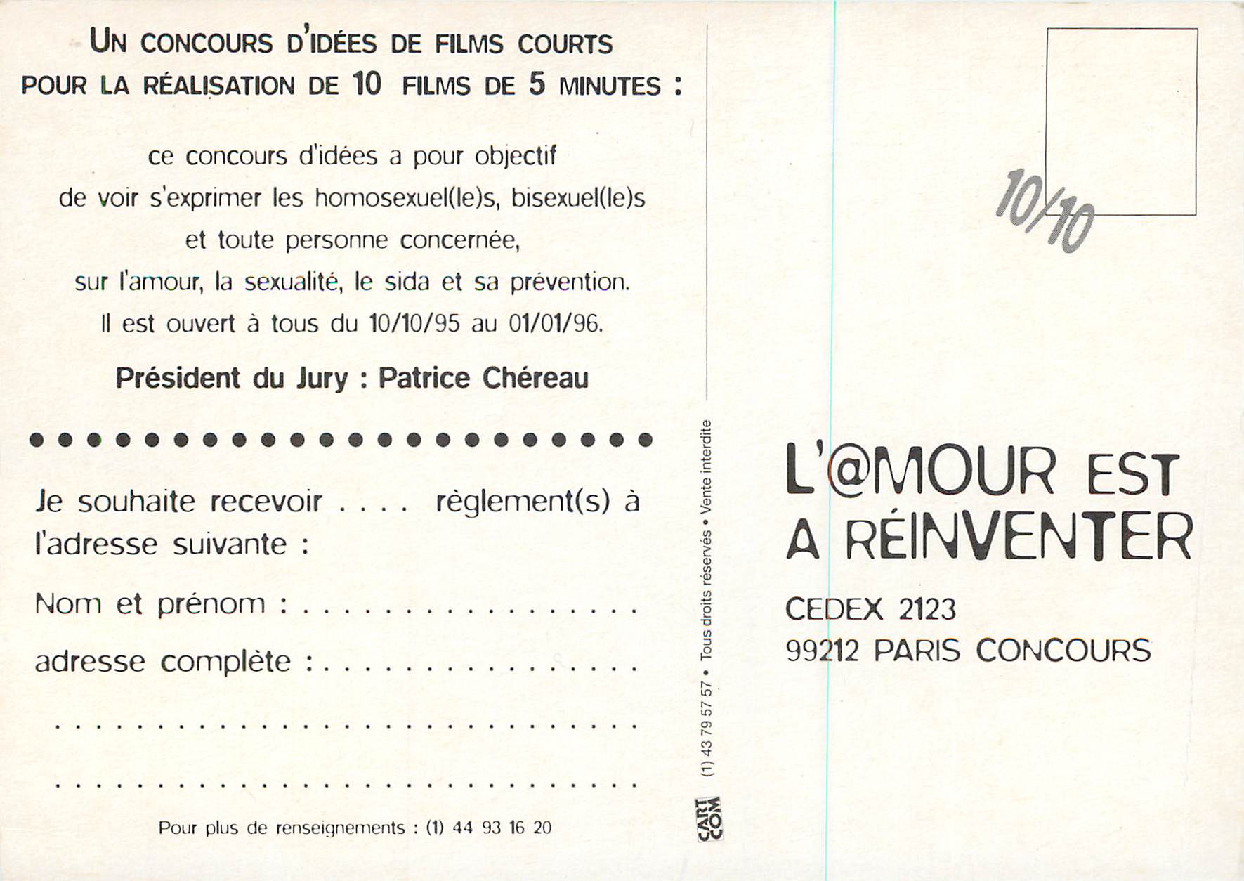 CPM Un Concours d'Idees de Films Courts pour la Realisation de 10 Films de 5 MinutesL'Amour est a Reinventer — Rückseite