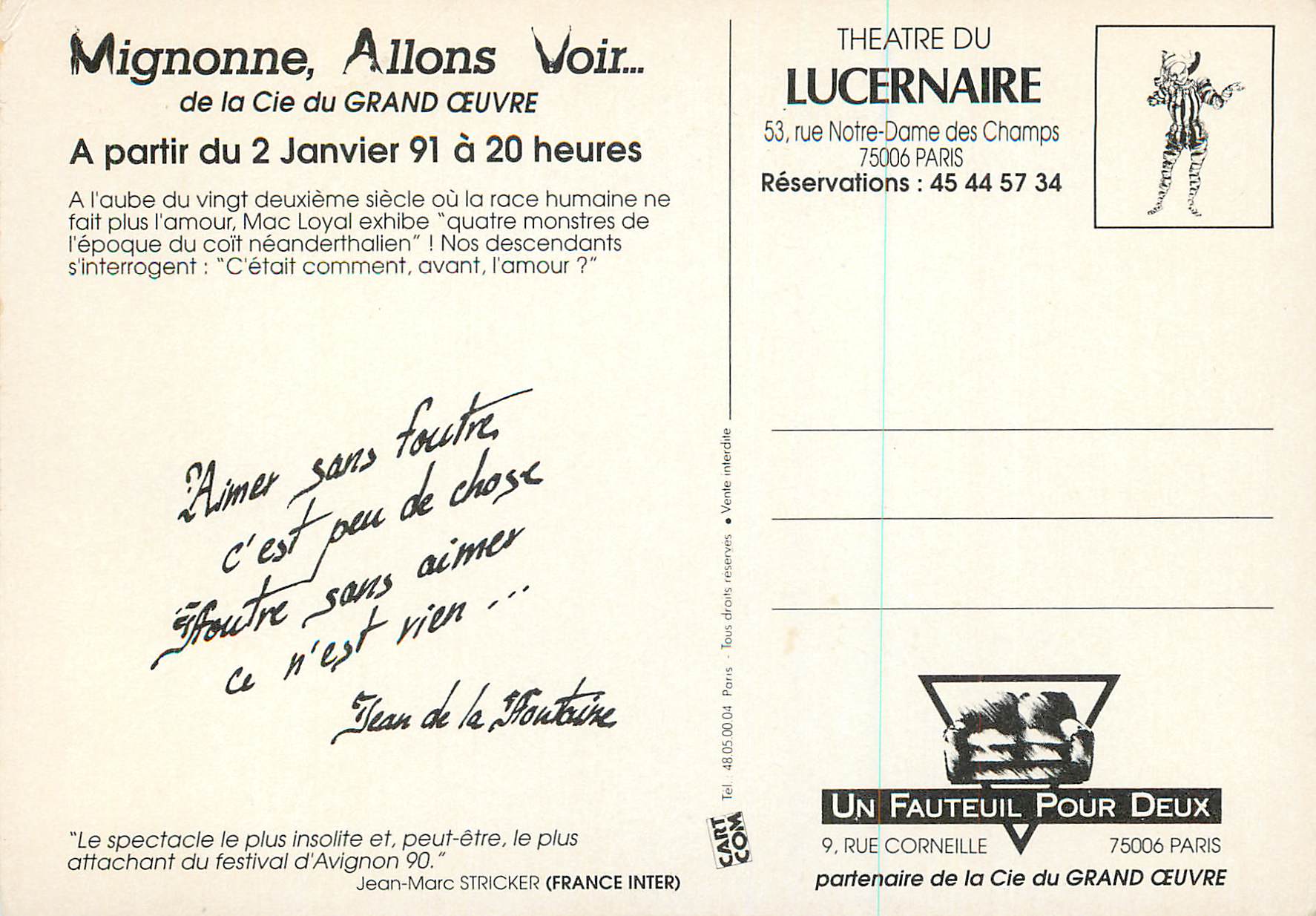 CPM Theatre du Lucernaire Mignonne Allons Voir — Back