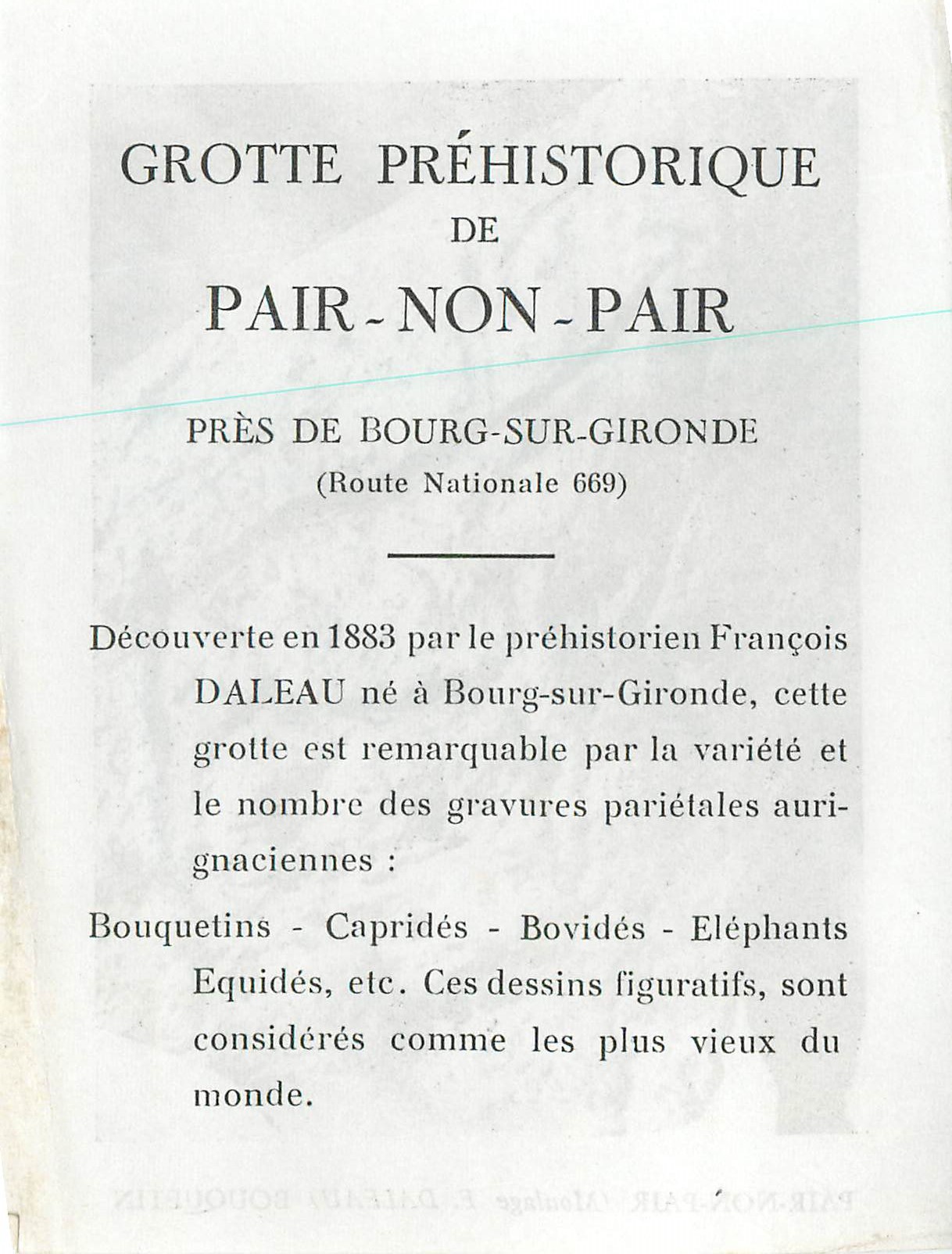 CPM Pair Non Pair Grotte Prehistorique Pres de Bourg sur Gironde (Moulage F Daleau) Bouquetin — Rückseite