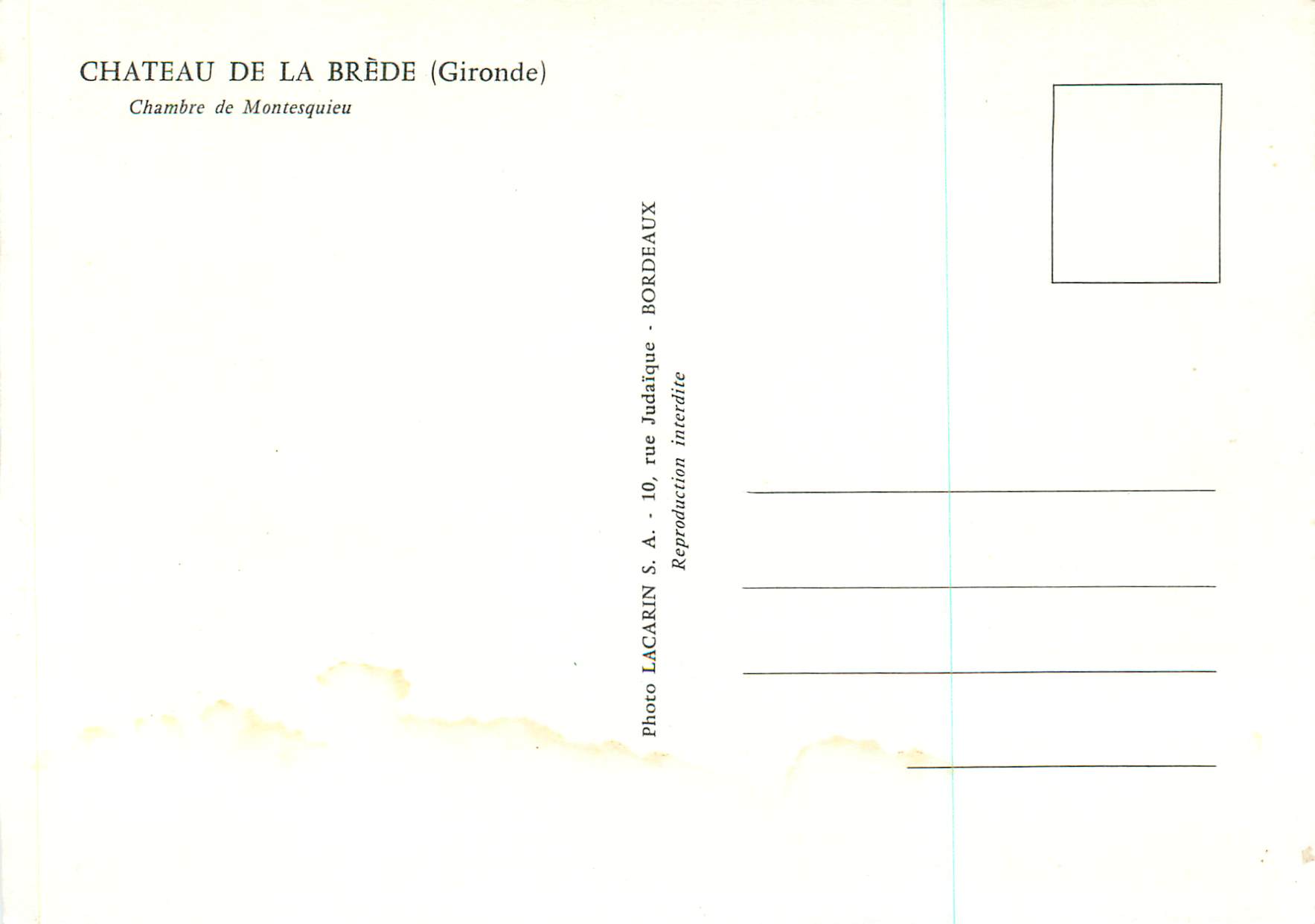 CPM Chateau de la Brede (Gironde) Chambre de Montesquieu — Verso