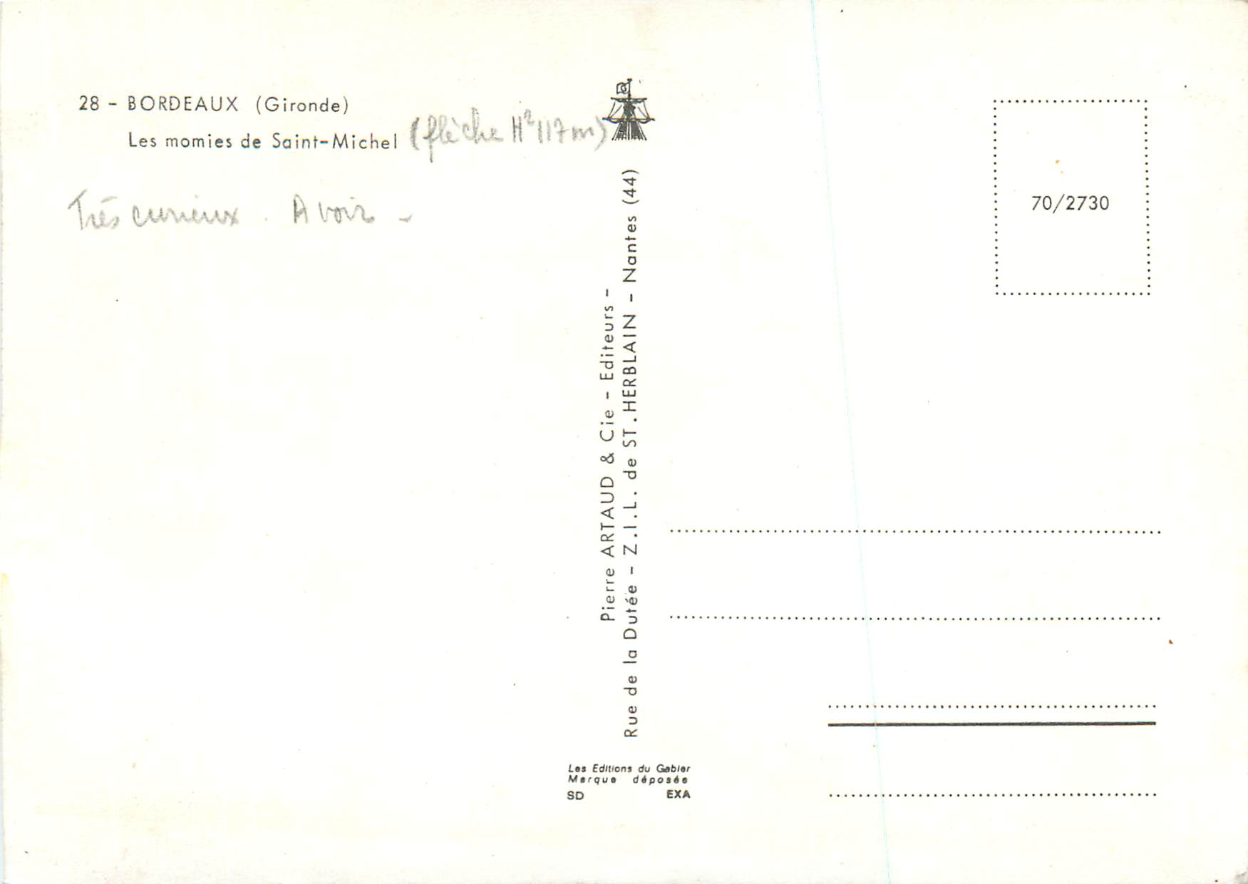 CPM Bordeaux (Gironde) Les Momies de Saint Michel — Verso