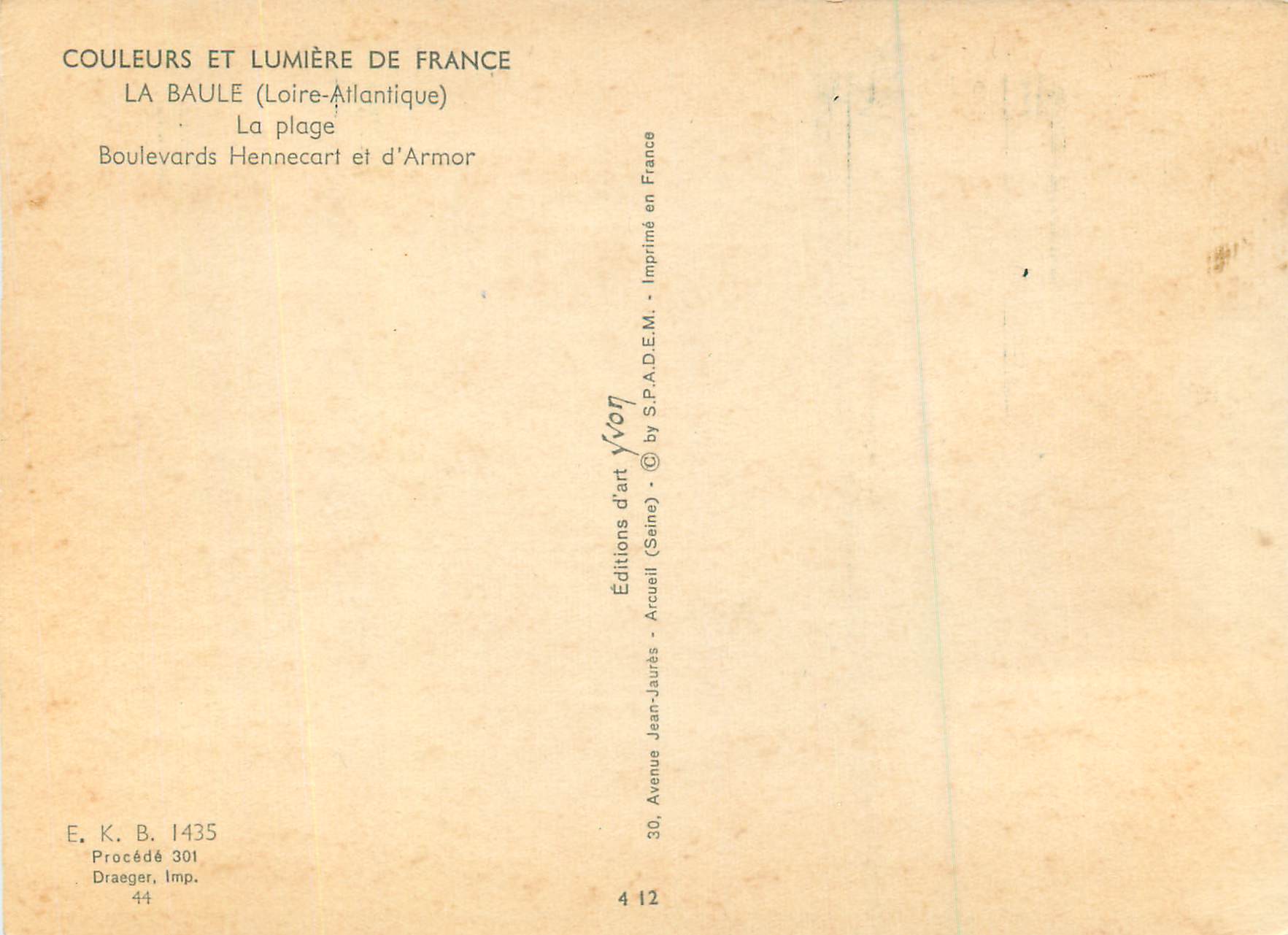 CPM La Baule (Loire Atlantique) Couleurs et Lumiere de France La Plage Boulerards Hennecart et d'Armor — Rückseite