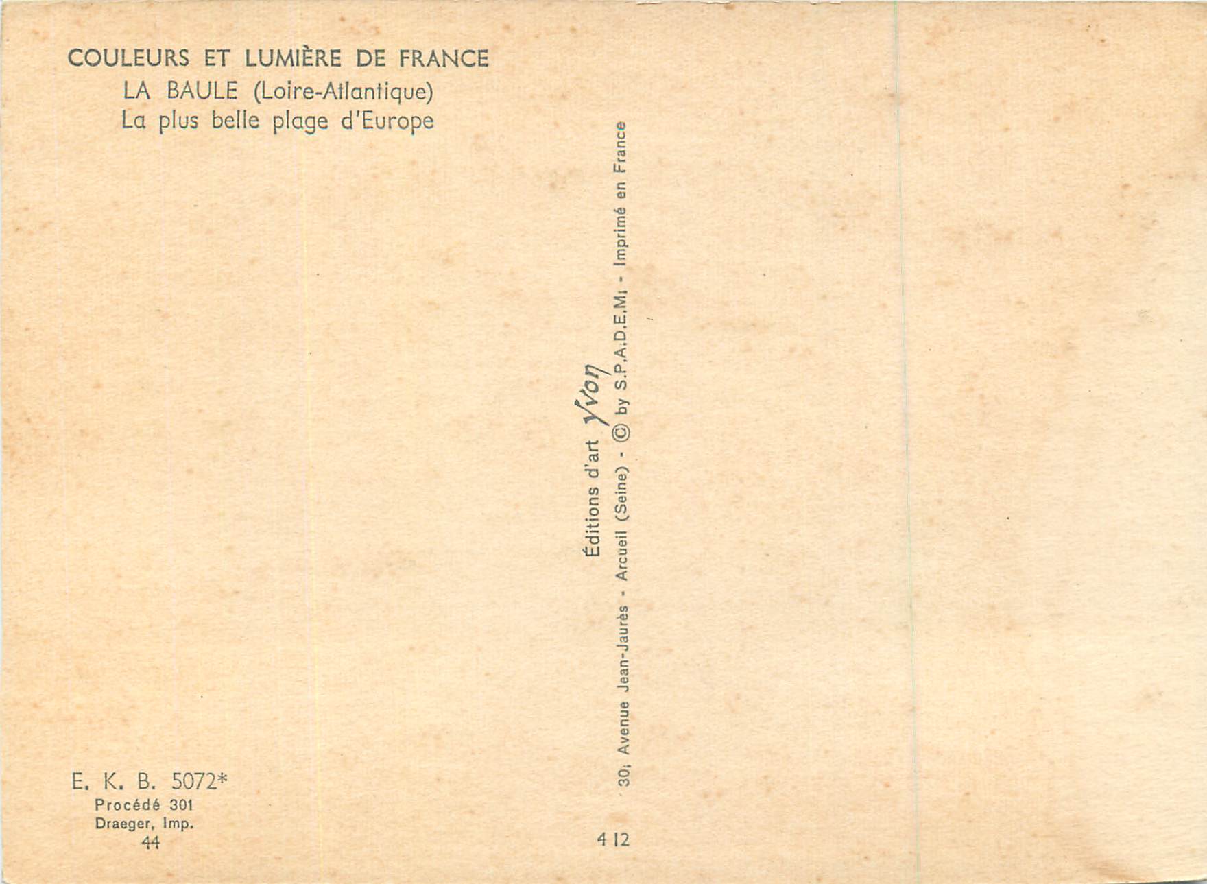 CPM La Baule (Loire Atlantique) Couleurs et Lumiere de France La Plus Belle d'Europe — Back