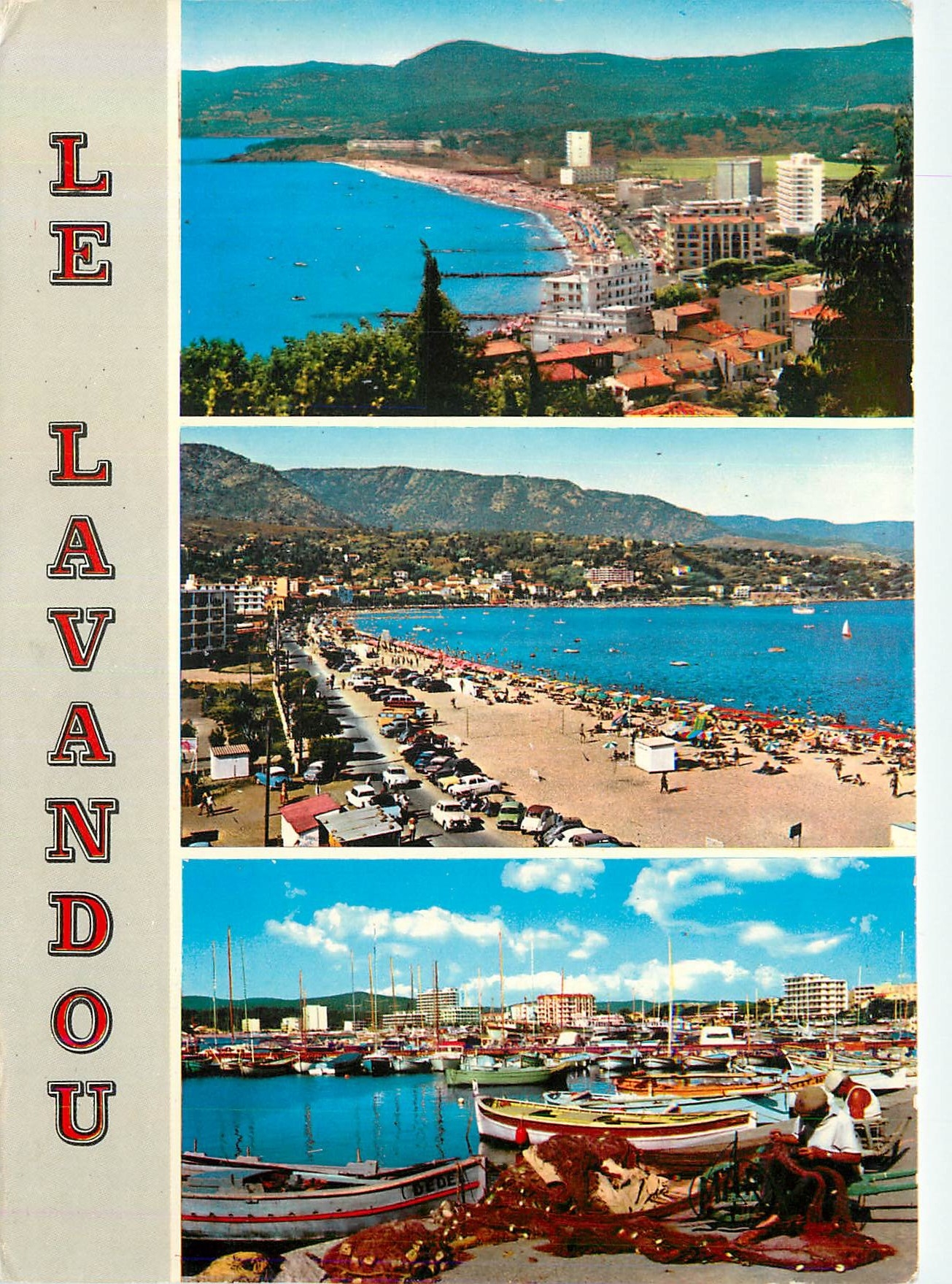 CPM Le Lavandou La Cote d'Azur Vue Generale La Plage Un Coin du Port