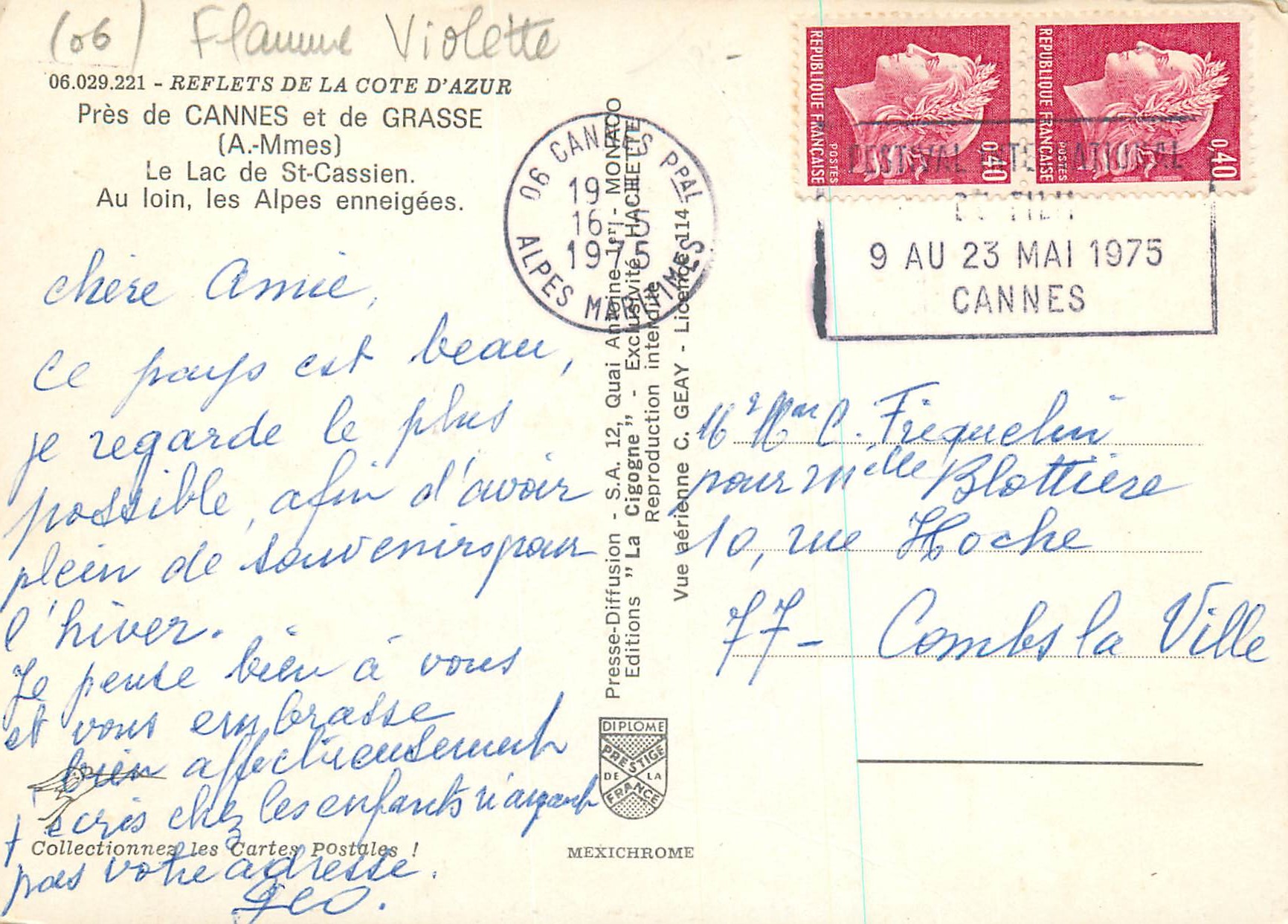 CPM Pres de Cannes et de Grasse (A Mames) Reflets de la Cote d'Azur Le Lac de St Cassien — Rückseite