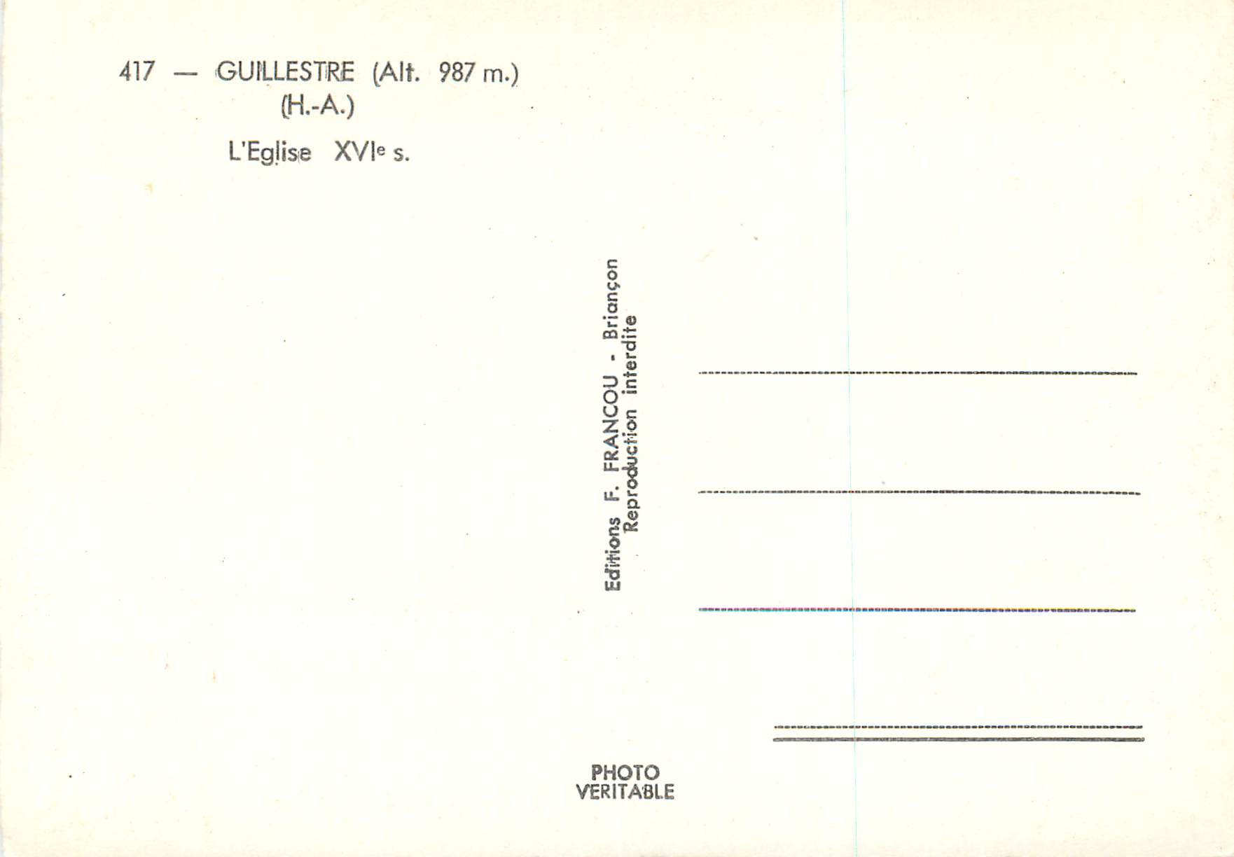 CPM Guillestre (Alt 987 m) (H A) L'Eglise XVIe S — Rückseite