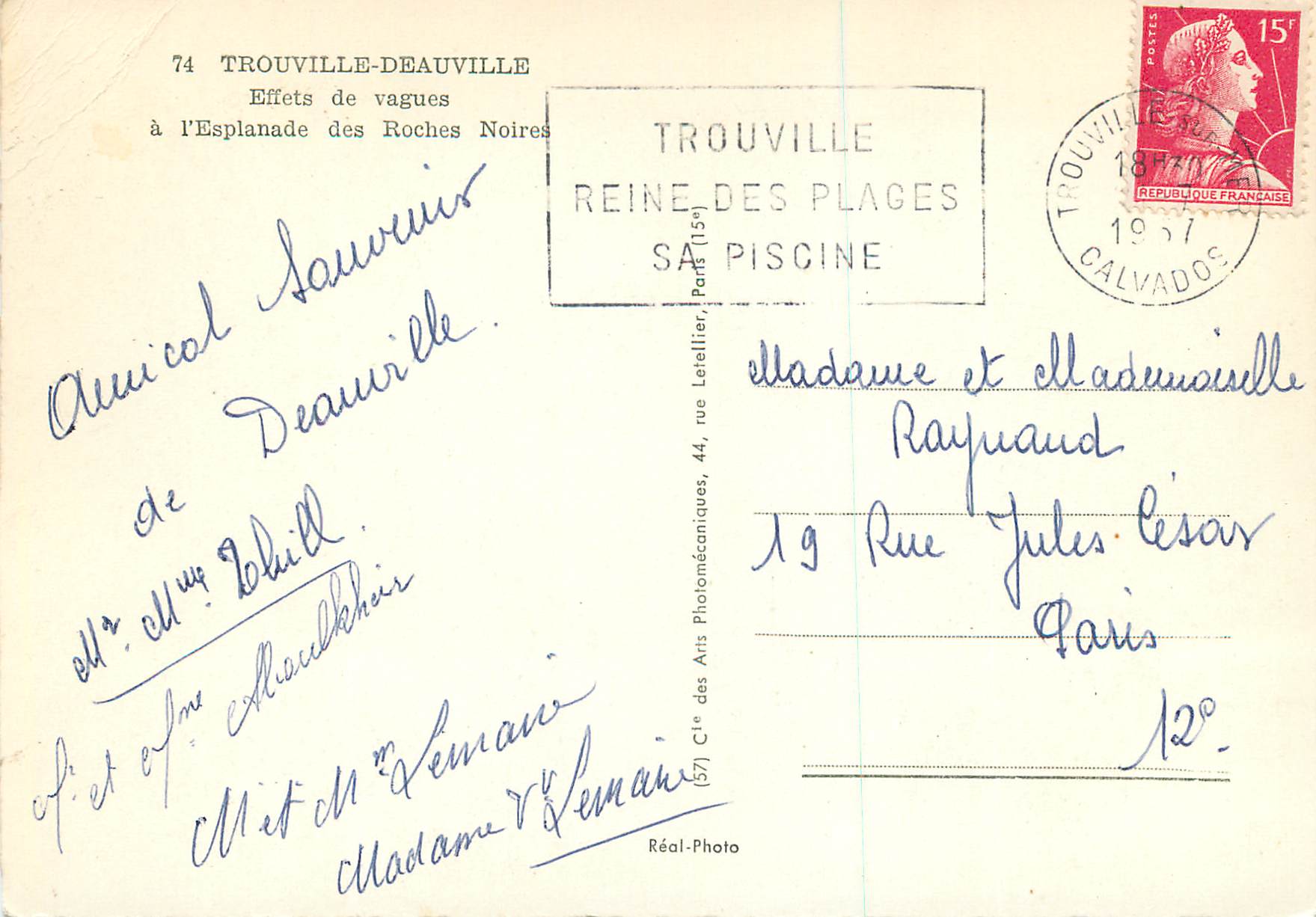 TROUVILLE-DEAUVILLE — Effets de vagues à l'Esplanade des Roches Noires — Réal-Photo — Rückseite