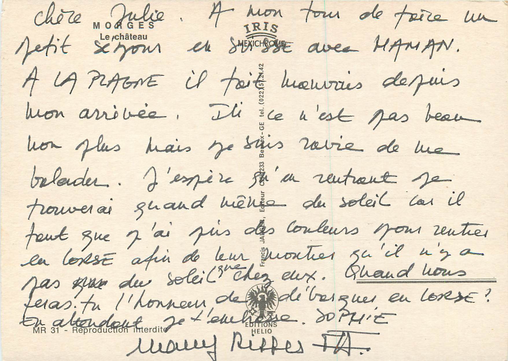Château de Morges — Suisse — Éditions Helio, n° MR 31 — Reverso