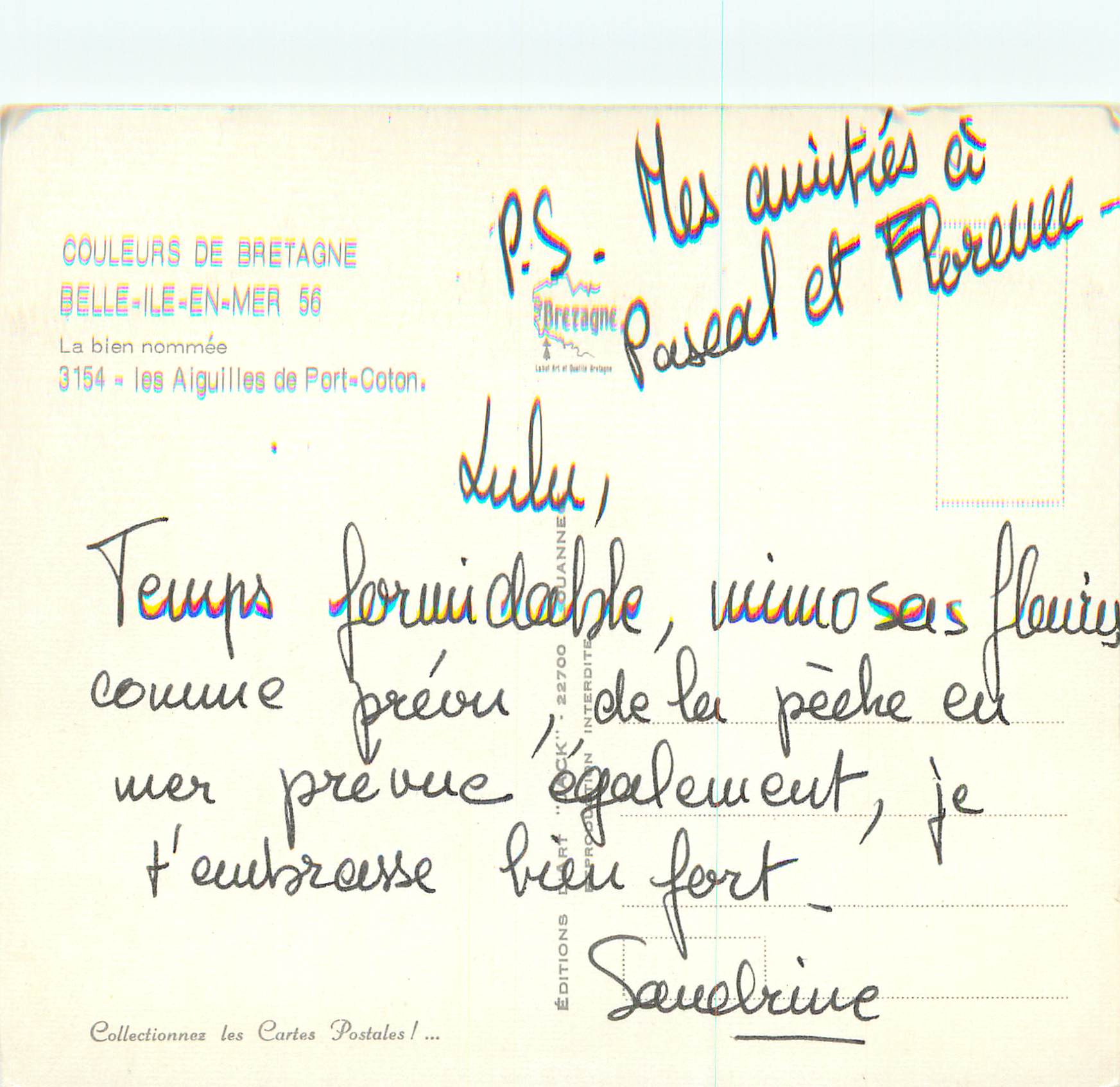 Les Aiguilles de Port-Coton — Belle-Île-en-Mer 56 — Éditions Bretagne, n° 3154 — Reverso