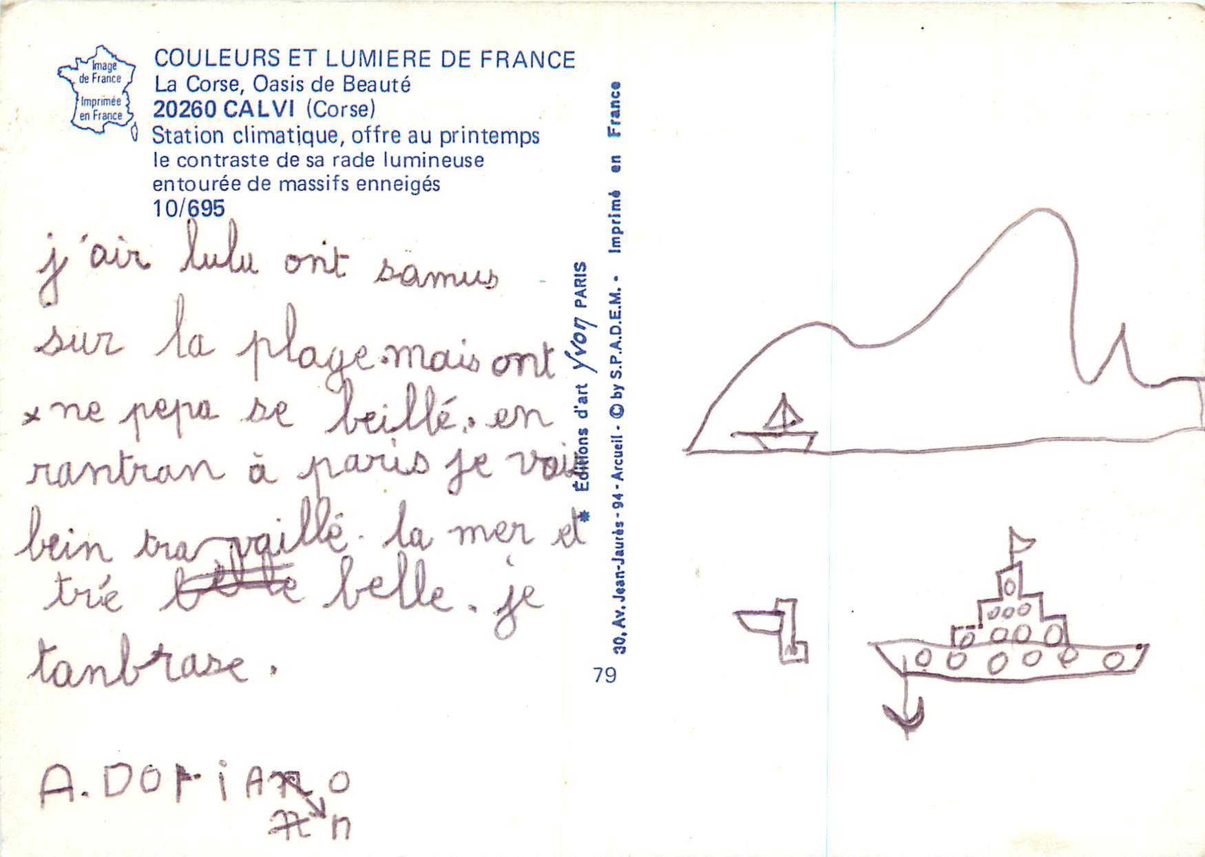 Calvi — Station climatique, offre au printemps le contraste de sa rade lumineuse entourée de massifs enneigés — Éditions d'art Arcueil — Reverso