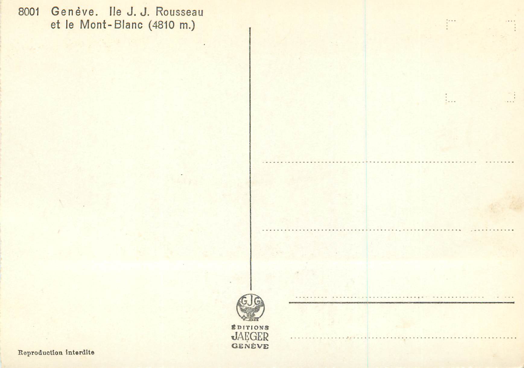 CPM Geneve Ile J J Rosseau et le Mont Blanc (4810 m) — Verso