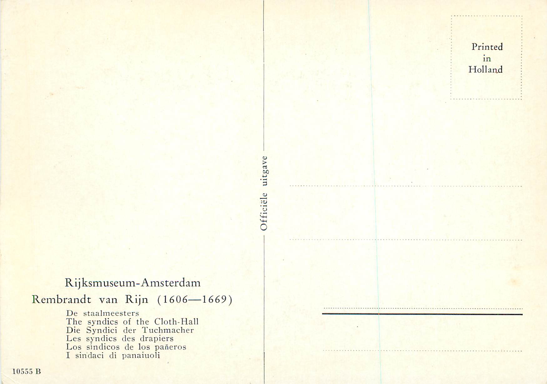 CPM Rijksuseum Amsterdam Rembrandt van Rijn (1606 1669) Lees Syndics des Drapiers — Verso
