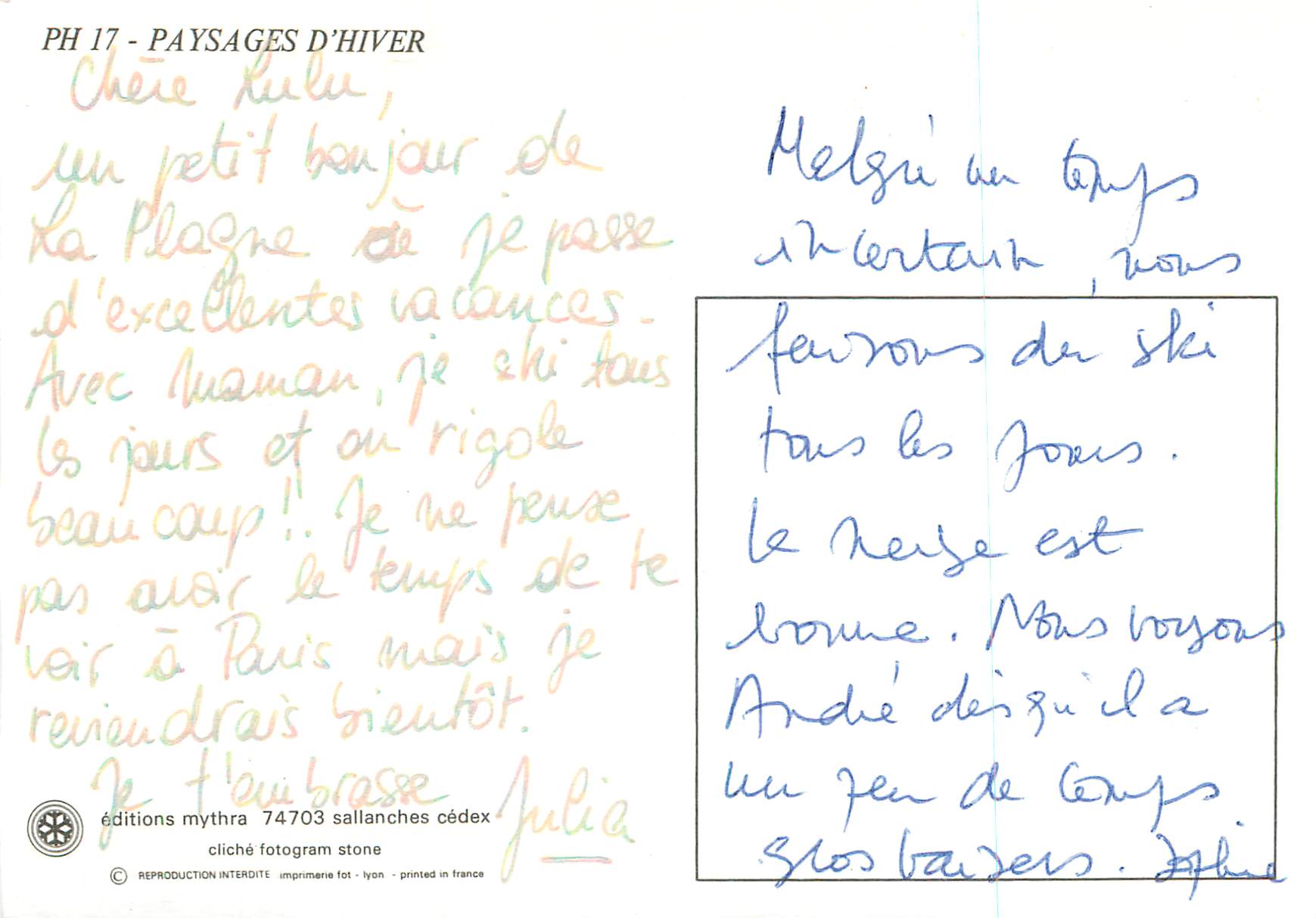 CPM Paysages d'Hiver — Rückseite