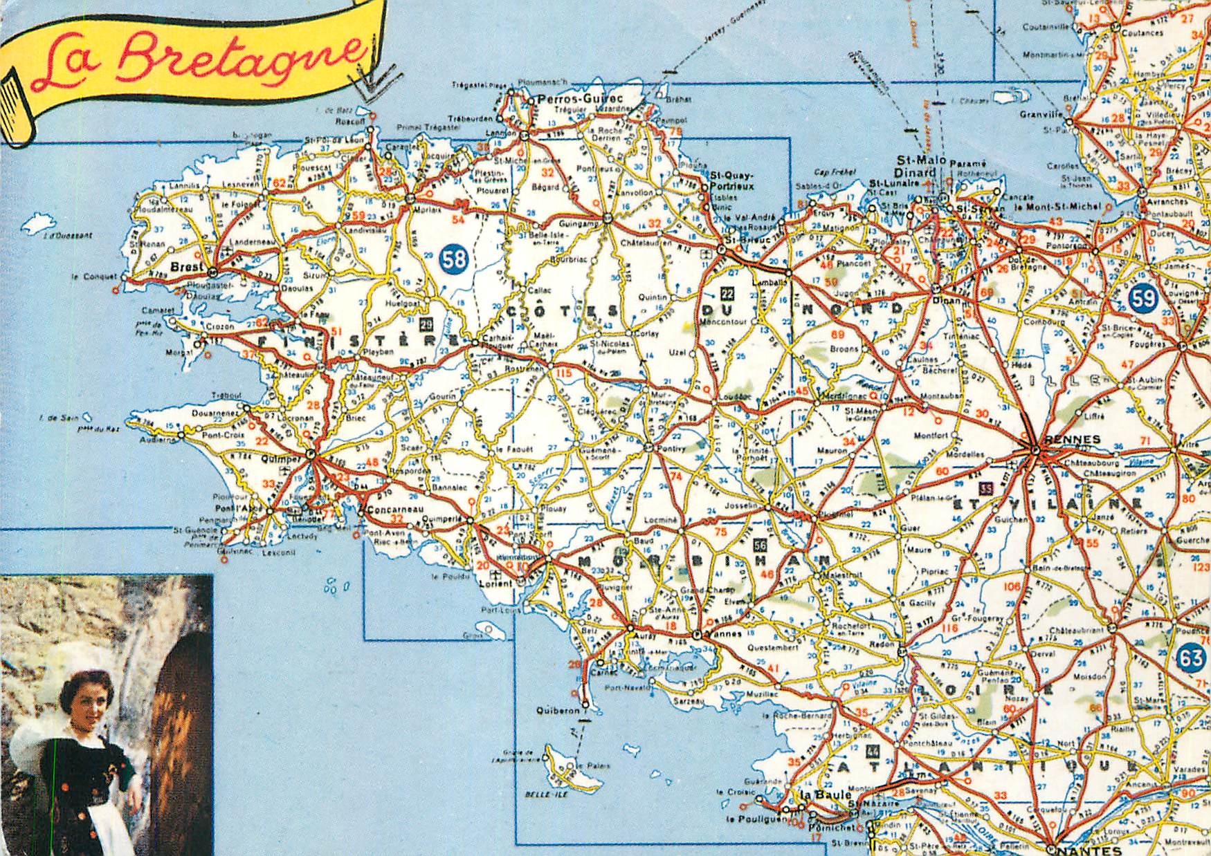 CPM La Bretagne Les Departements Bretons Enfonce Comme un Coin de Pierre au Coeur de l'Ocean