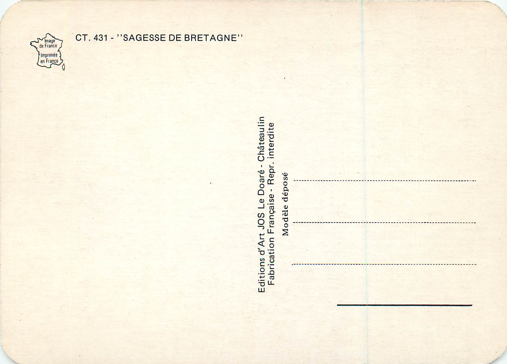 CPM Sagesse de Bretagne Il Vaut Mieux Sagesse que Richesse — Rückseite