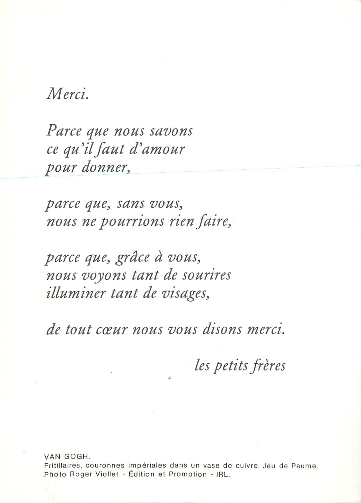 CPM Avons nous donne des Fleurs avant le Pain — Verso