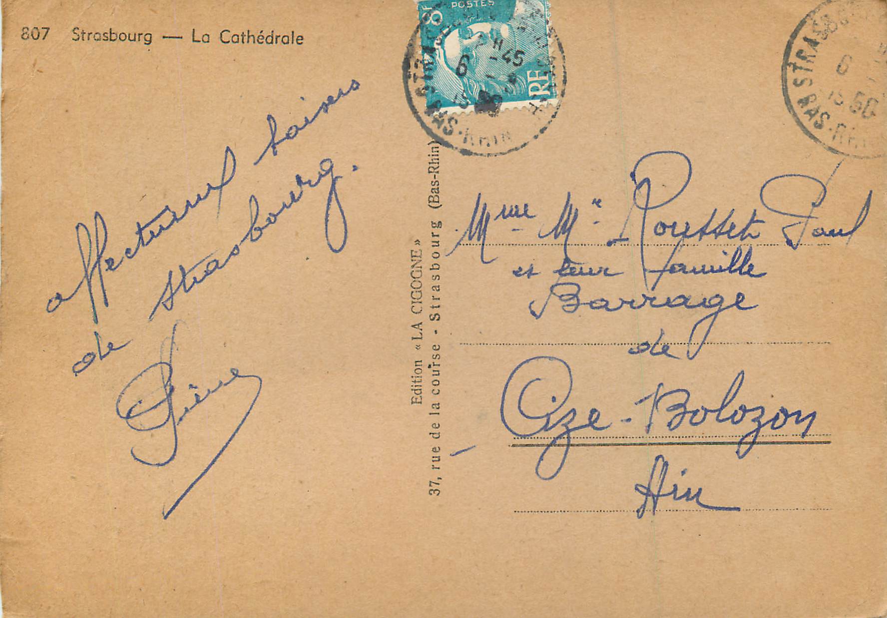 CPM Strasbourg La Cathedrale — Verso