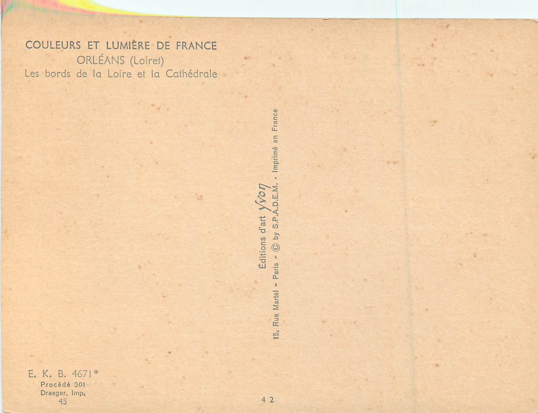 CPM Orleans (Loiret) Couleurs et Lumiere de France Les Bords de la Loire et la Cathedrale — Verso