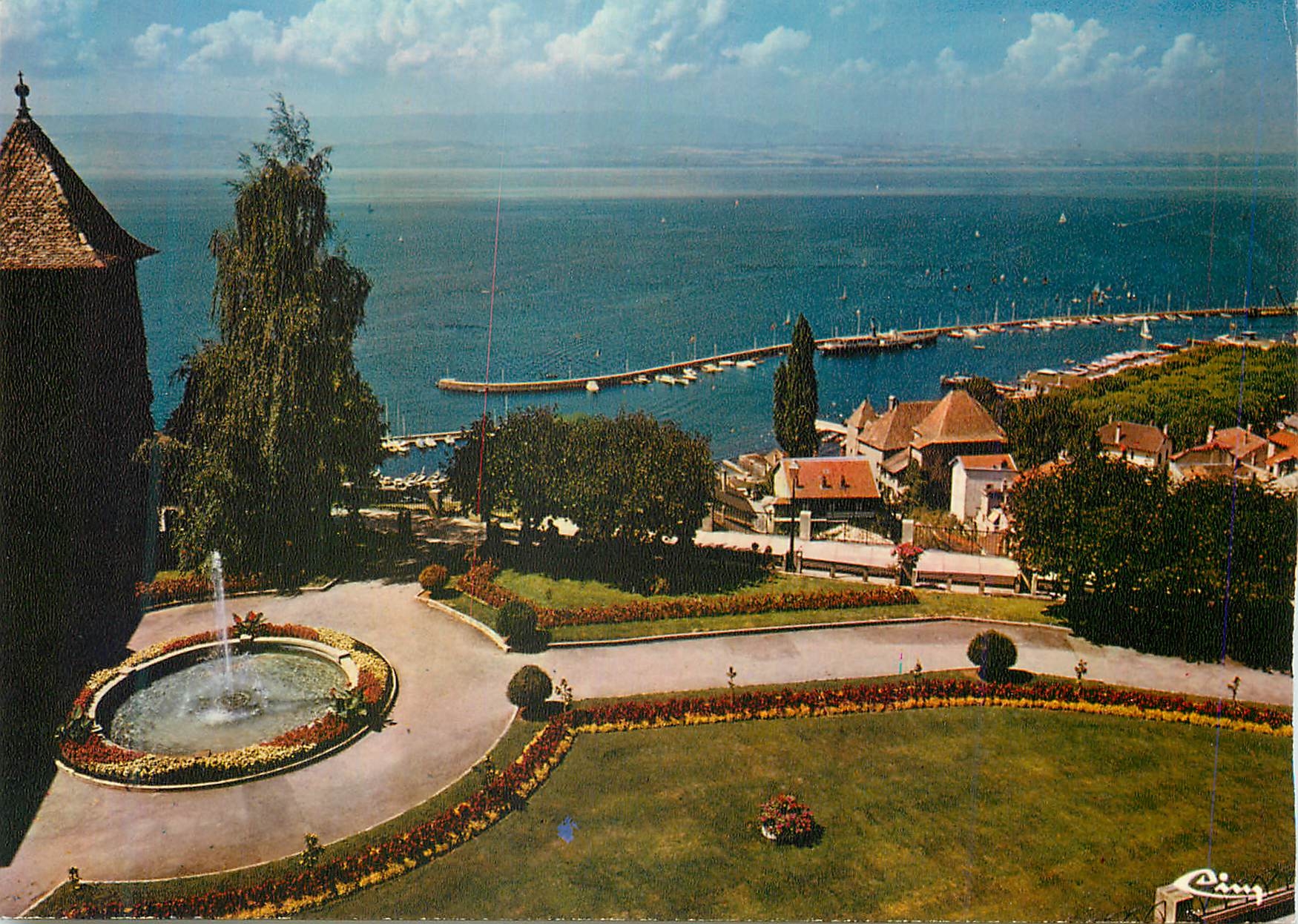 CPM Thonon les Bains (Hte Savoie) Jardin du Chateau de Sonnaz Panorama sur le Lac Leman