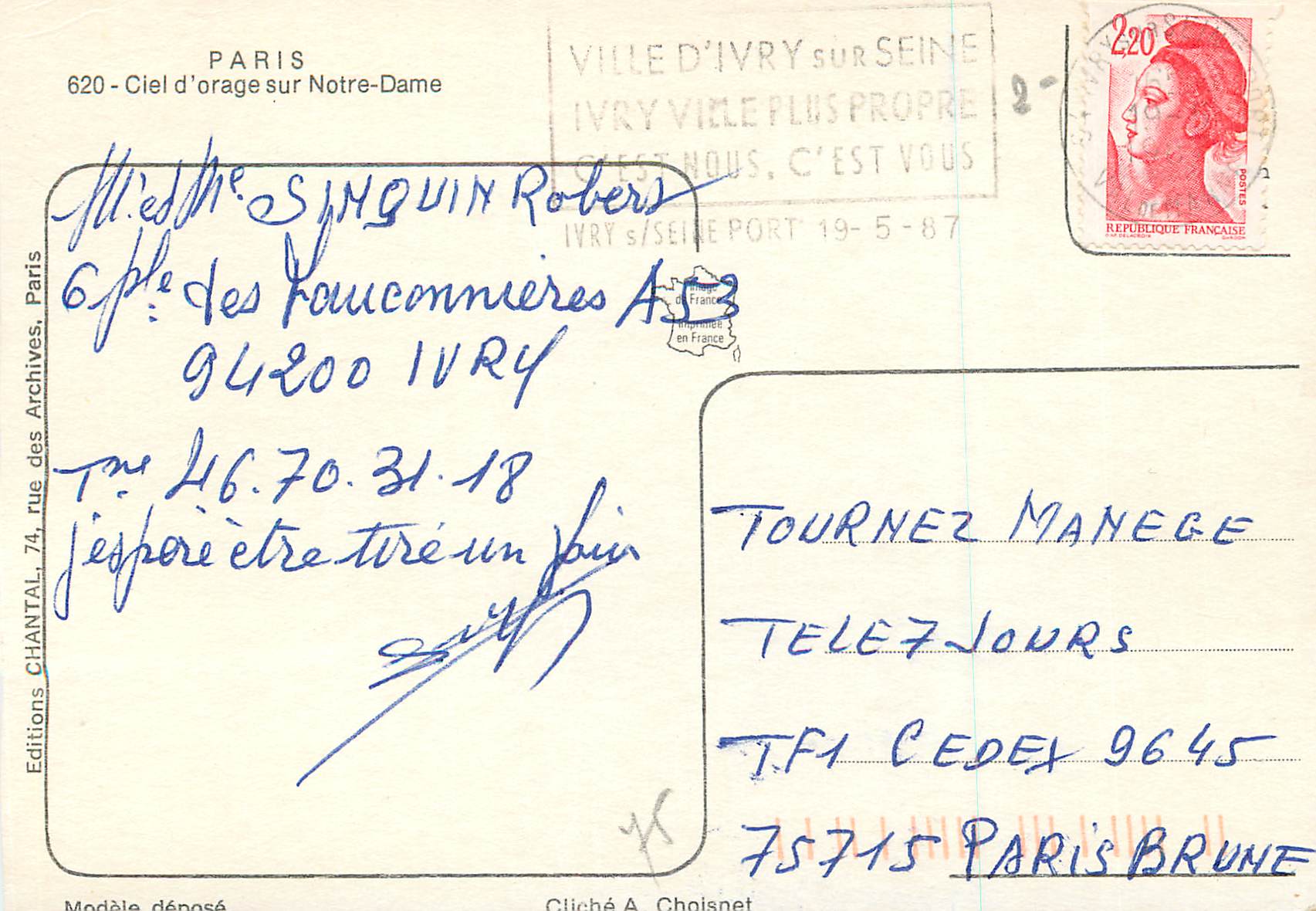 CPM Paris Ciel de l'Orange sur Notre Dame — Verso