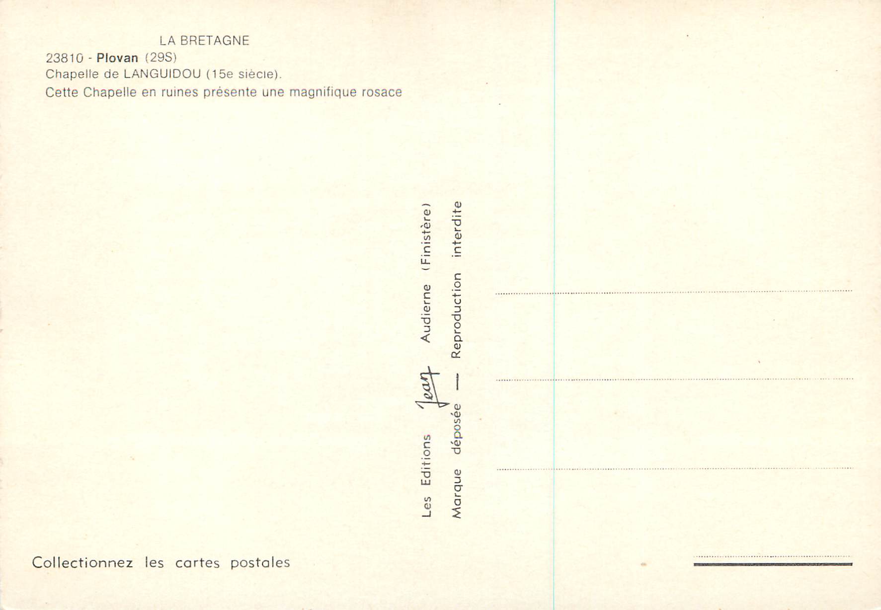 CPM Plovan  La Bretagne Chapelle de Languidou (15e Siecle) — Rückseite
