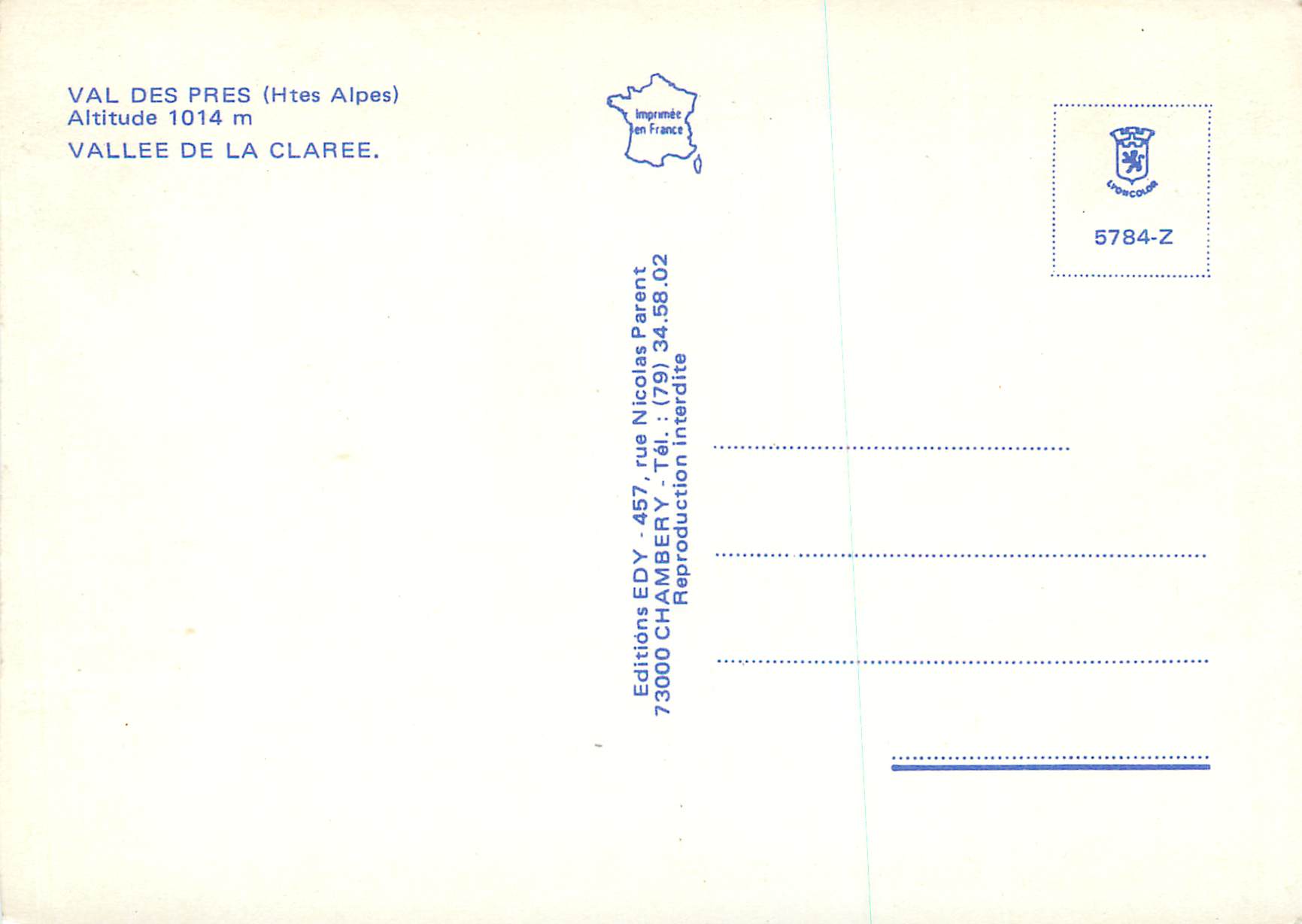 Val des Pres — Vallée de la Claree — Éditeur Edy — Rückseite