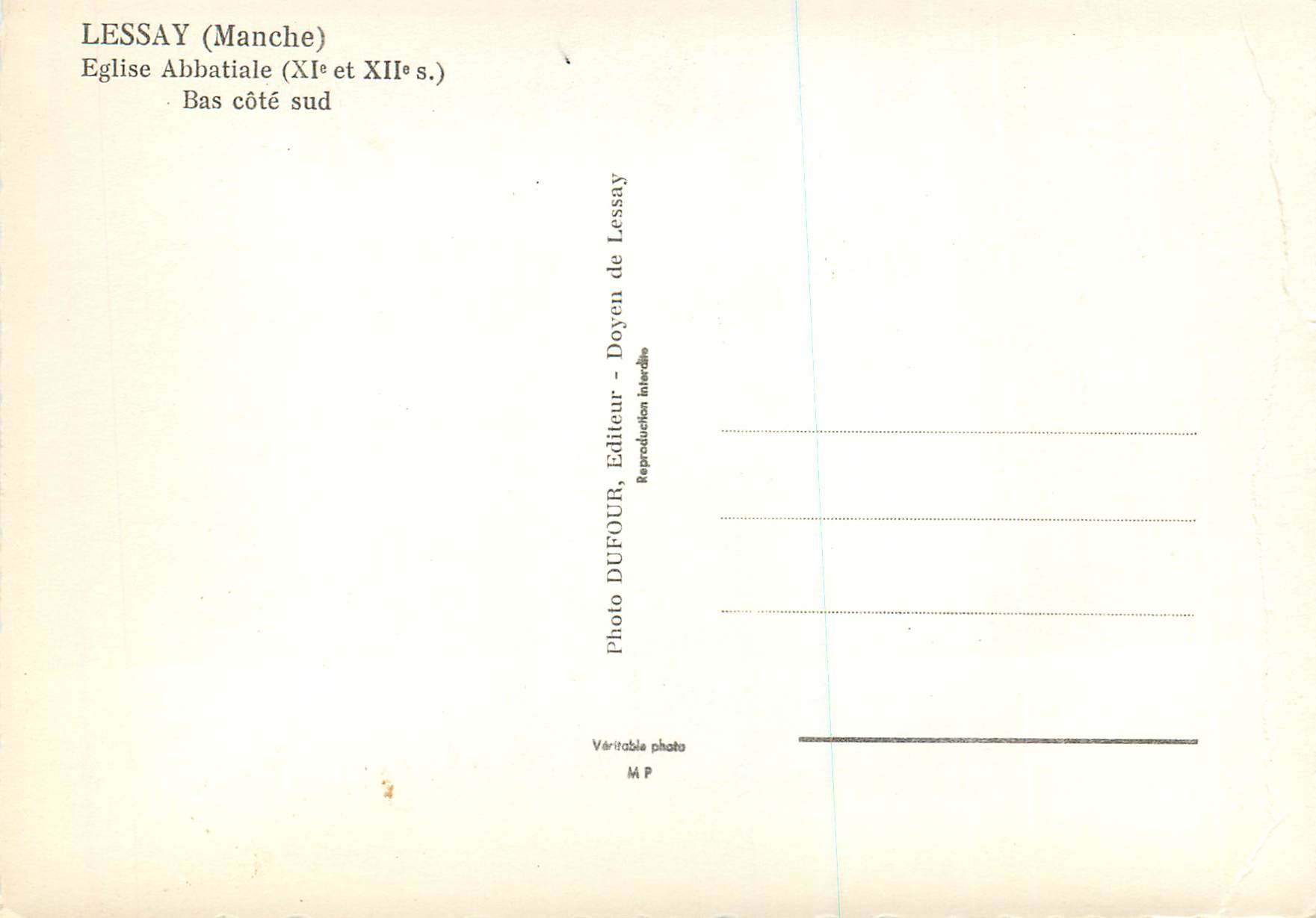 CPM Lessay (Manche) Eglise Abbatiale (XIe et XIIe S) Bas Cote Sud — Rückseite