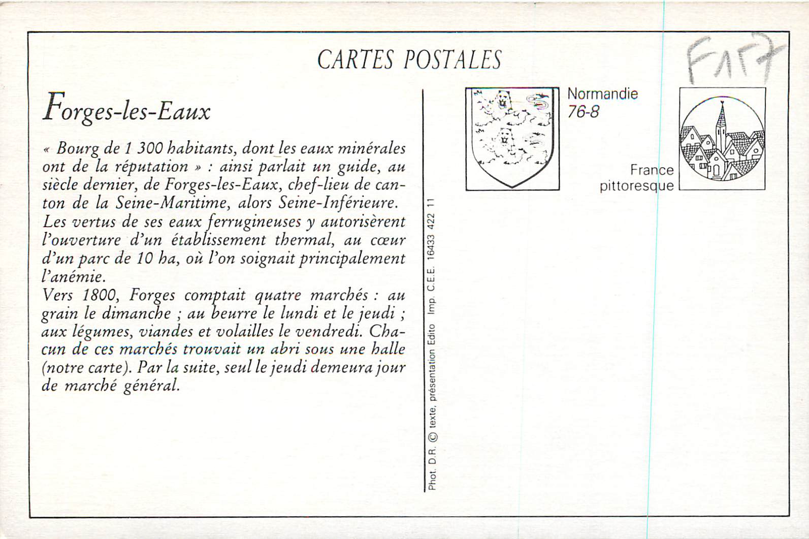 REPRO Forges les Eaux Station Thermale La Halle au Beurre — Rückseite