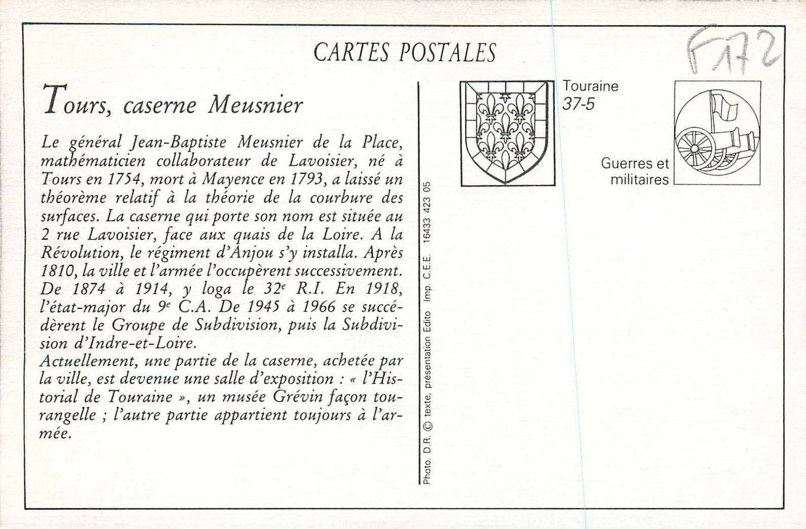 REPRO Tours Cour de la Caserne Meusnier La Corvee — Rückseite