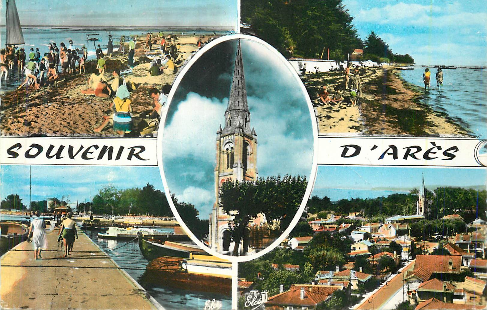 CPM Souvenir d'Ares Un Coin de la Plage La Plage L'Eglise La Jetee Vue Generale