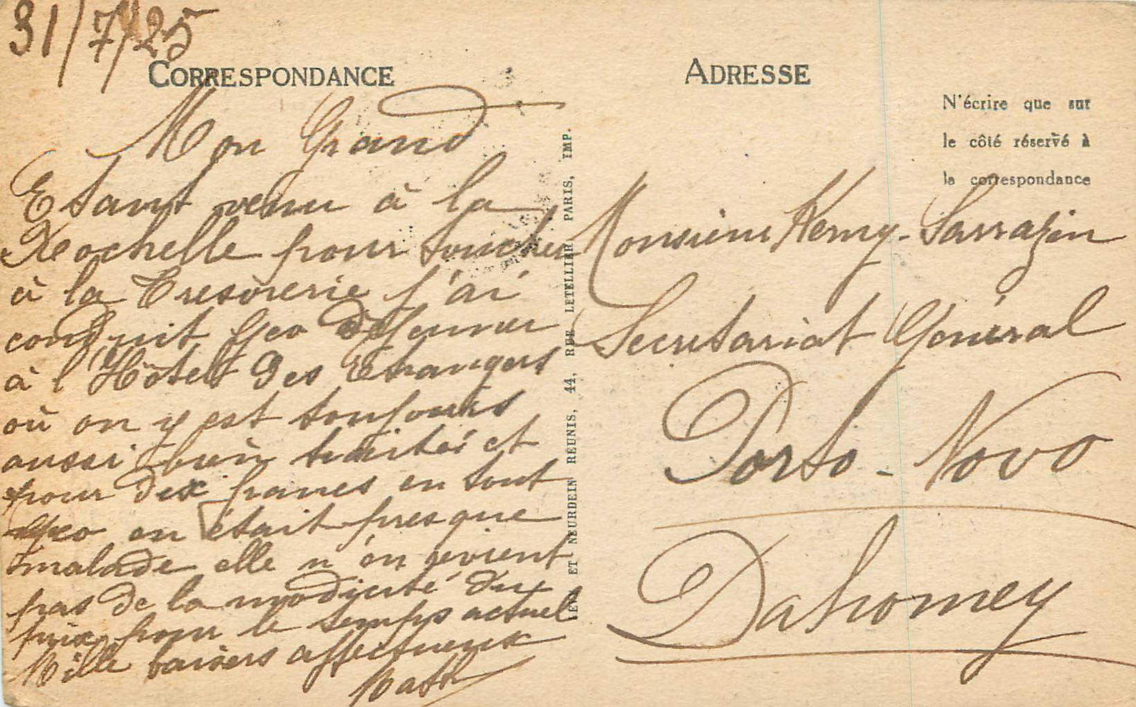 CPA La Rochelle Tour de la Lanterne dite Tour des Quatre Sergents — Verso