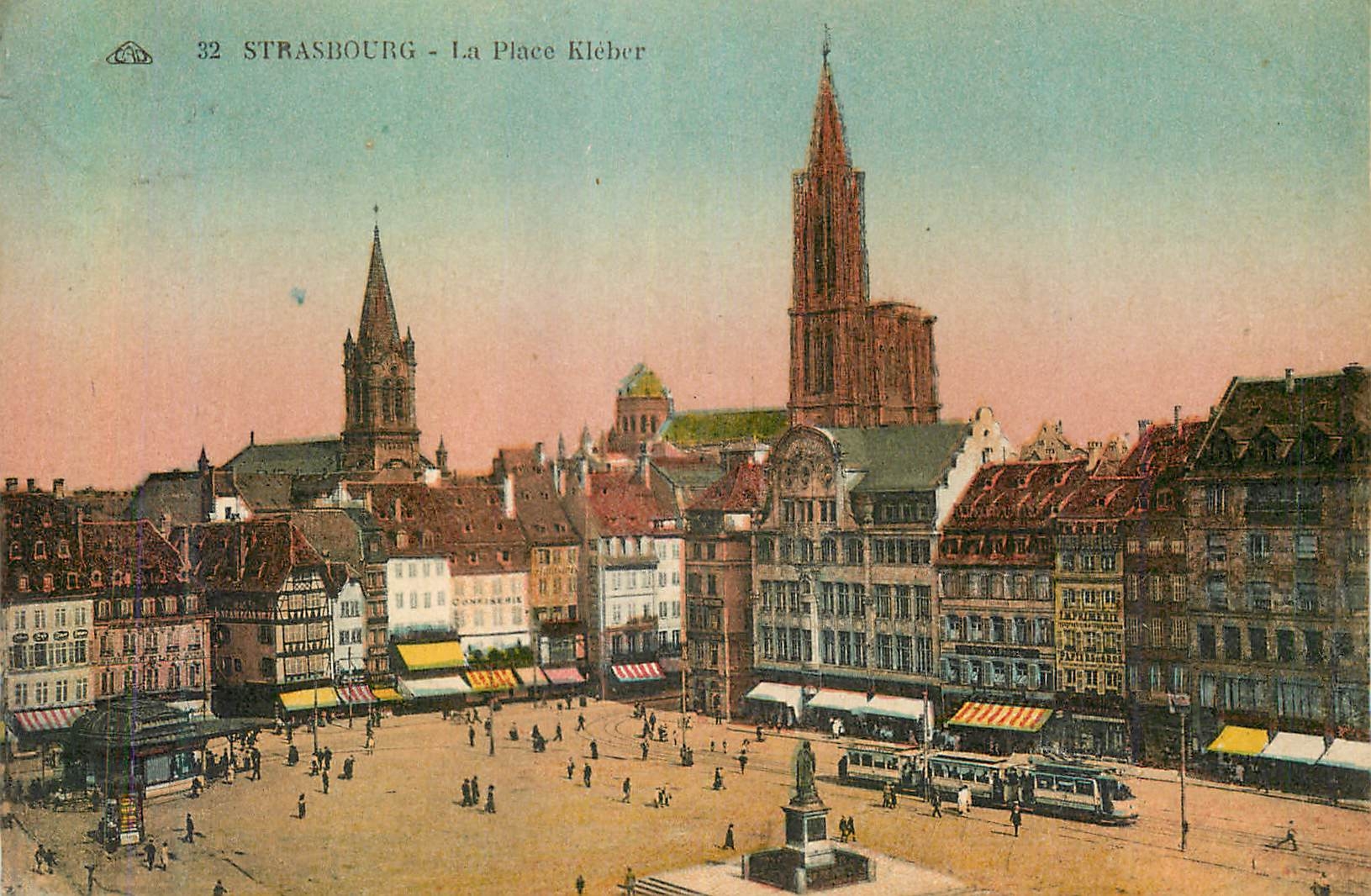 CPA Strasbourg La Place Kleber Tramway
