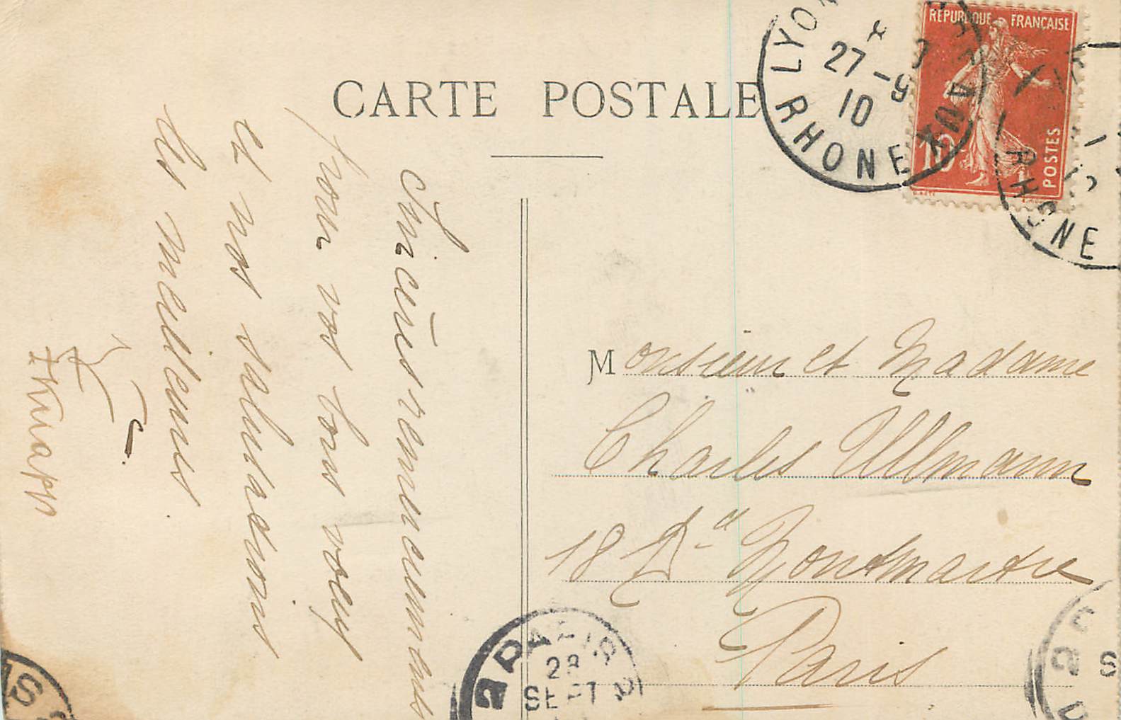 CPA Lyon Place des Jardins et Rue Centrale — Rückseite