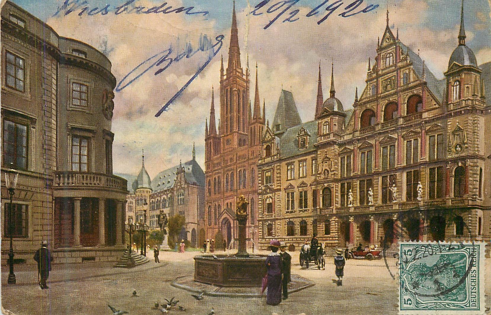 CPA Der Schlobplatz zu Wiesbaden mit Schlob Kirche und Rathaus