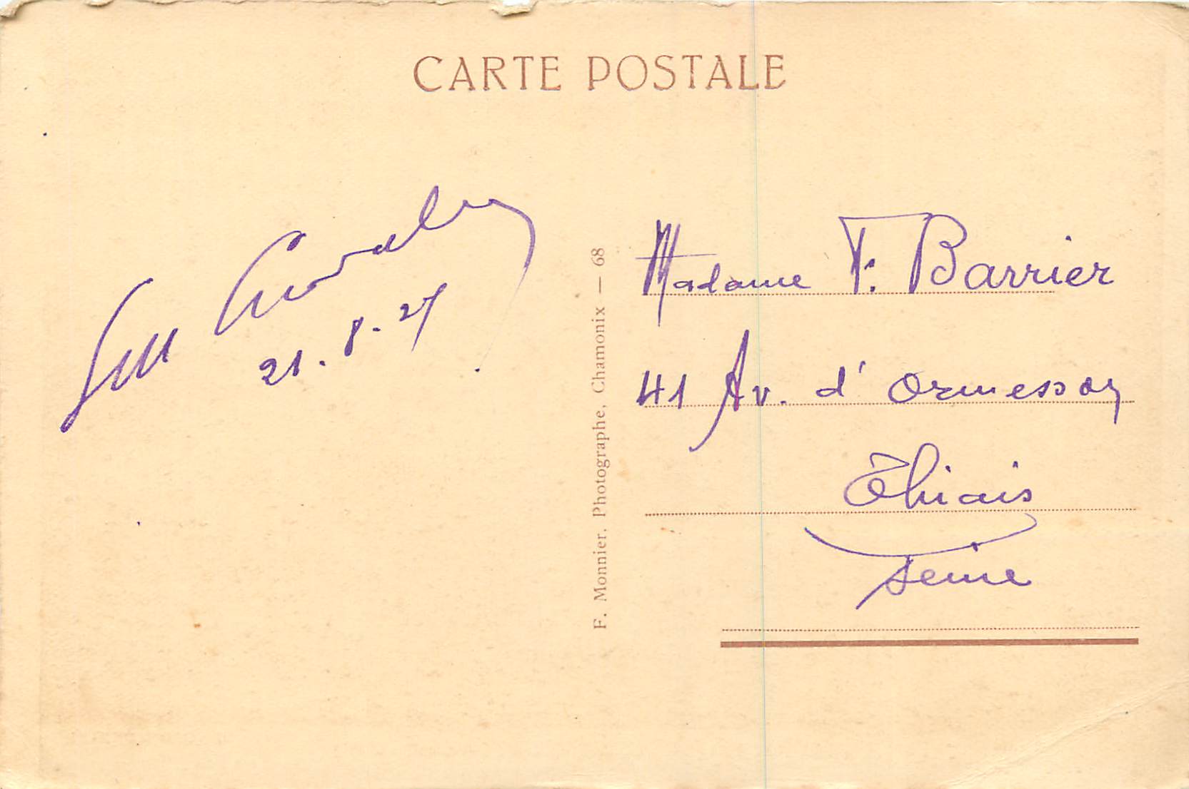 CPA Chamonix Mont Blanc Teleferique de l'Aiguille du Midi — Verso