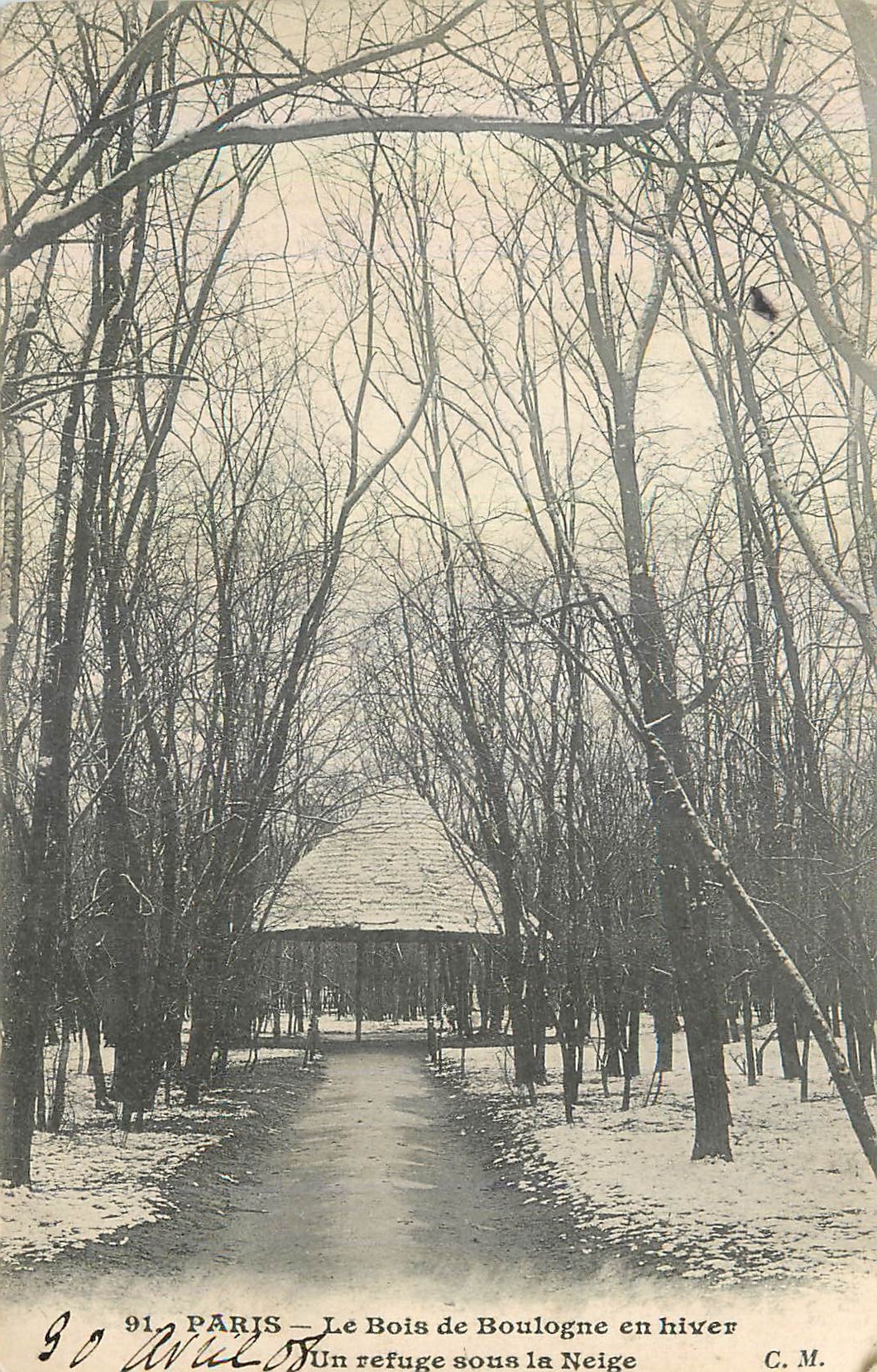 CPA Paris Le Bois de Boulogne en Hiver Un Refugesous la Neige