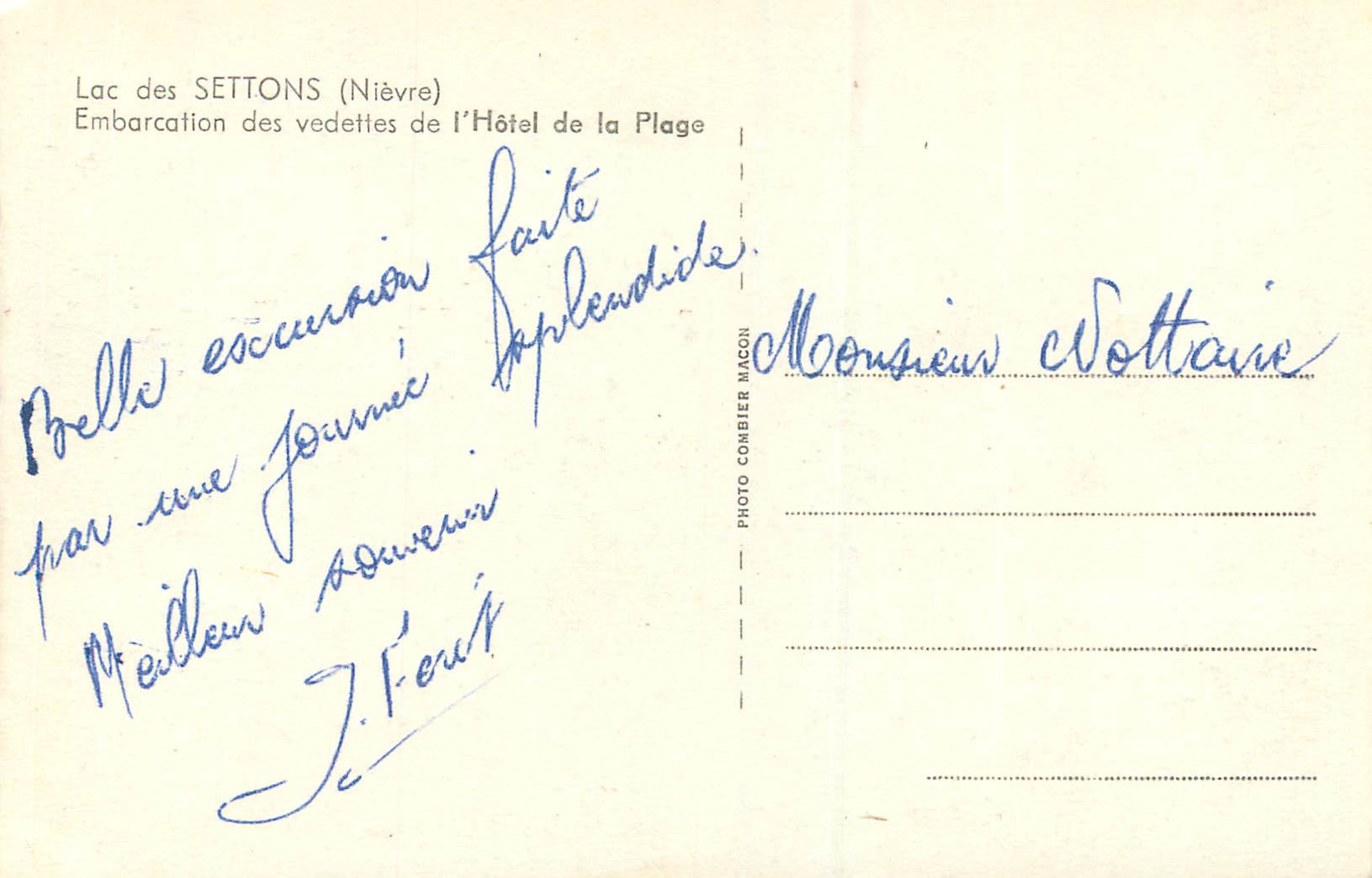 CPM Lac des Settons (Nievre) Embarcation des Vedettes de l'Hotel de la Plage Bateau — Rückseite