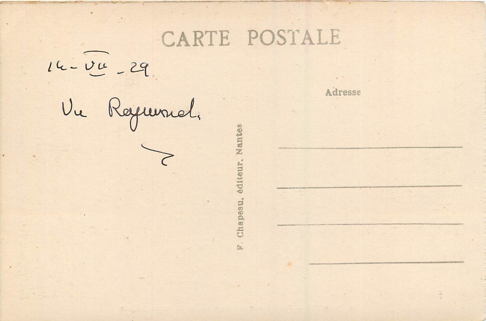 CPA Nantes Fontaine Monumentale et Place Royale — Verso