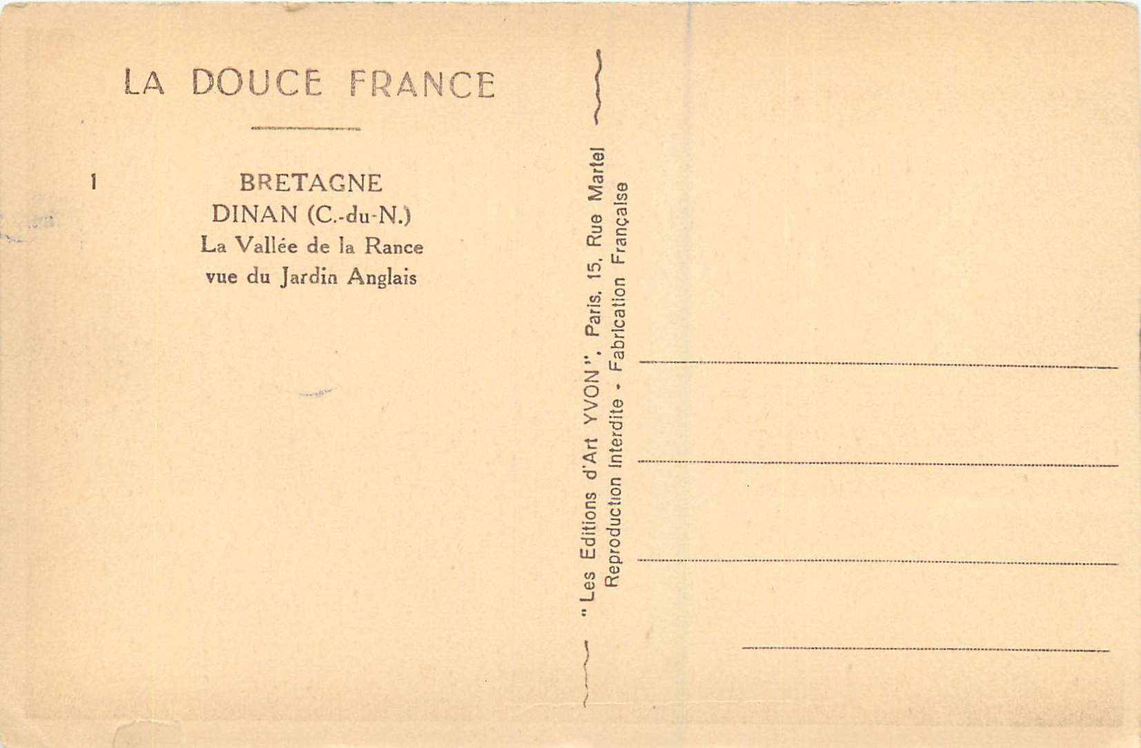 CPA Dinan (C du Nord) Bretagne La Douce France La Vallee de la Rance Vue du Jardin Anglais — Rückseite