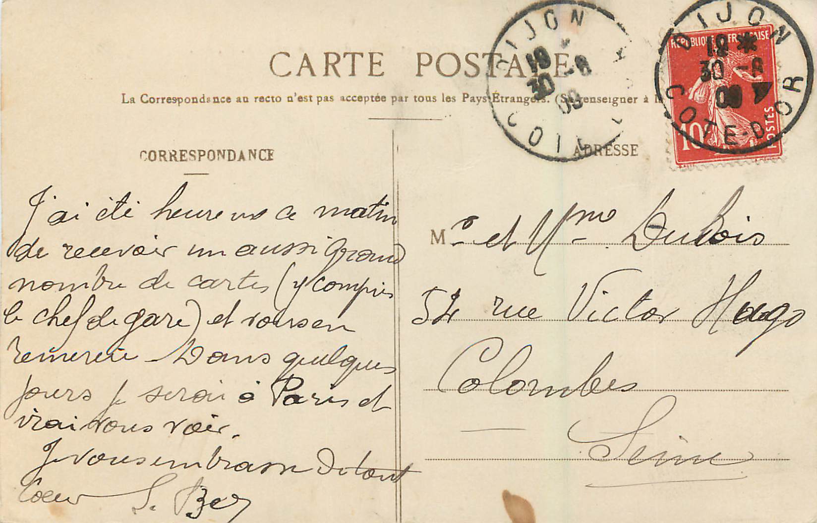CPA Dijon Eglise Saint Michel et Bourse du Commerce — Rückseite