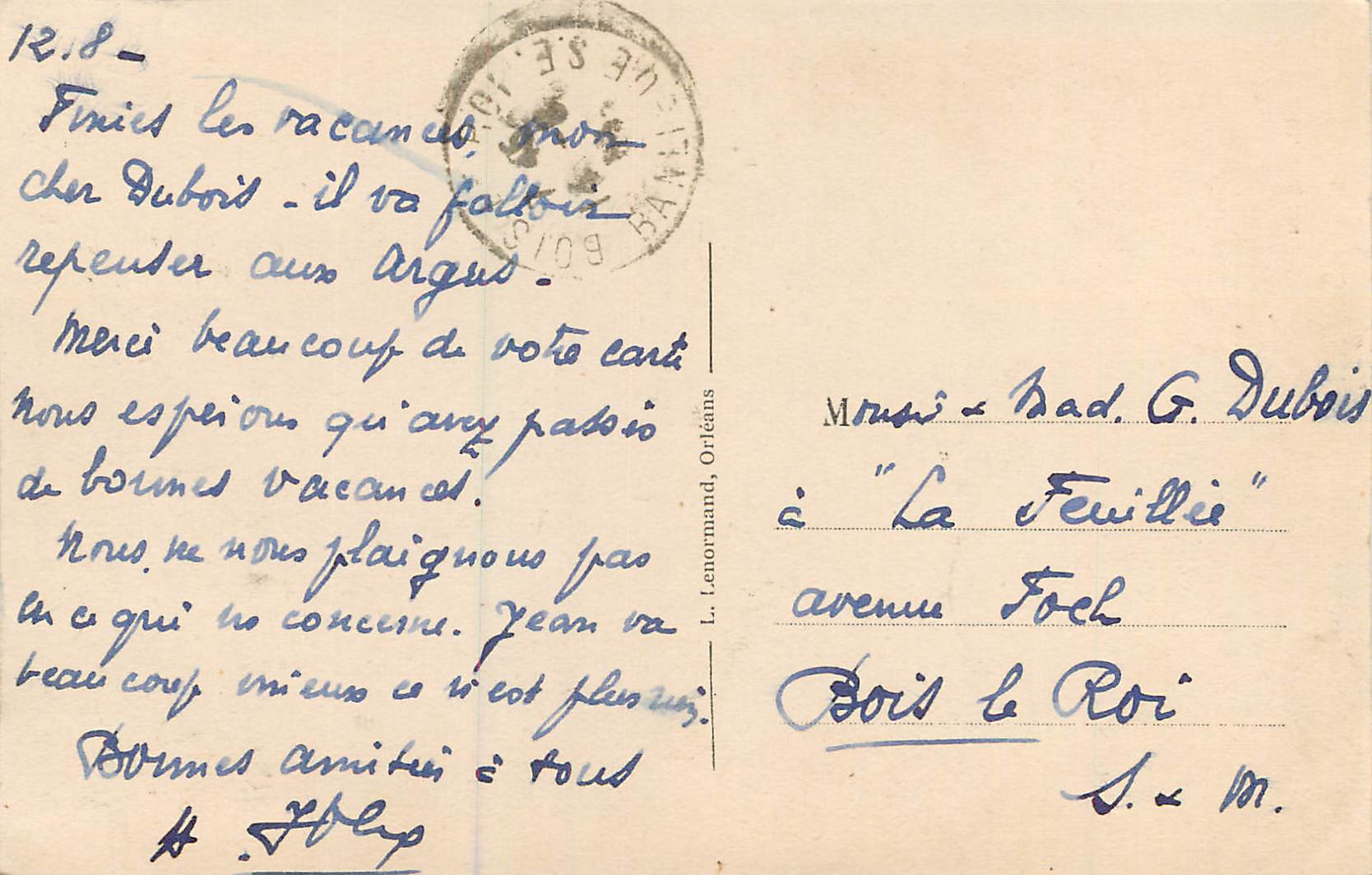 CPA Chatillon Coligny (Loiret) Le Milleron — Back