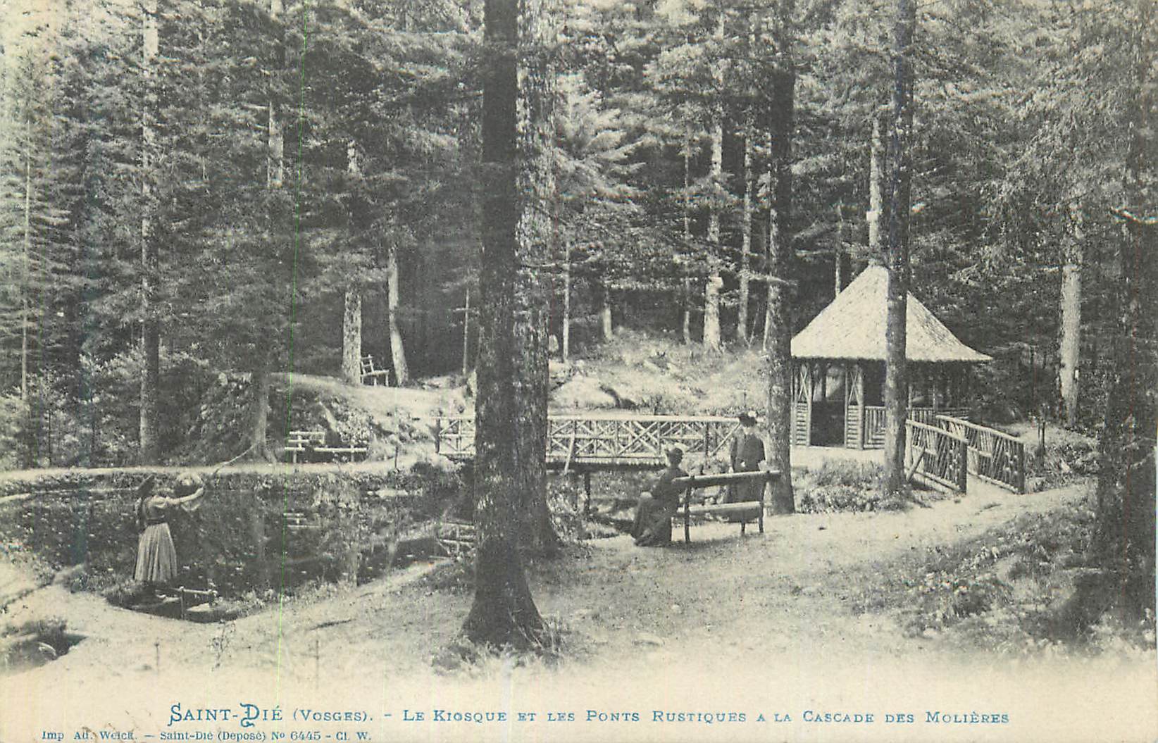 CPA Saint Die (Vosges) Le Kiosque et les Ponts Rustiques a la Cascade des Molieres