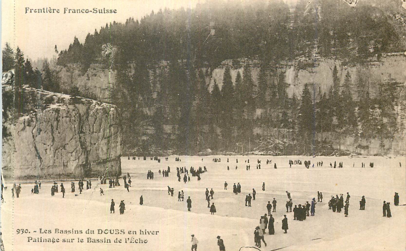 Les Bassins du DOUBS en hiver — Patinage sur le Bassin de l'Écho — Éditions C. L. B., Besançon
