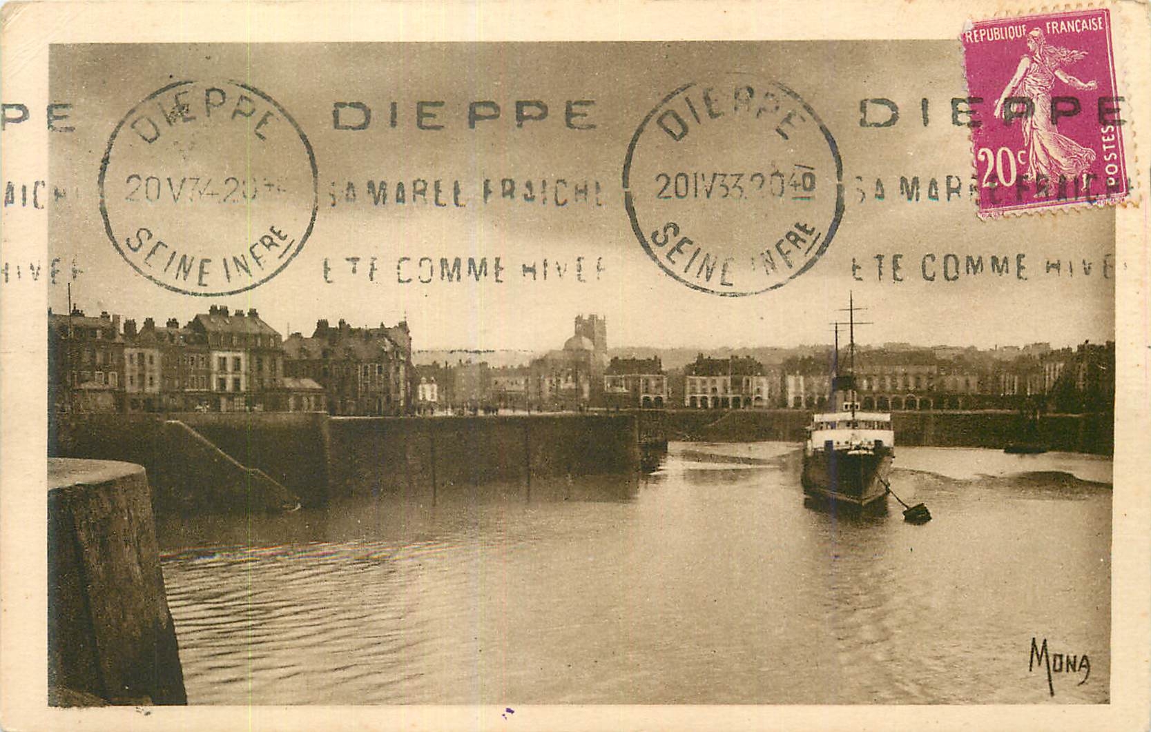 CPA Dieppe Les Petits Tableaux de Normandie Un Coin du Port Vue Prise du Poliet Bateau