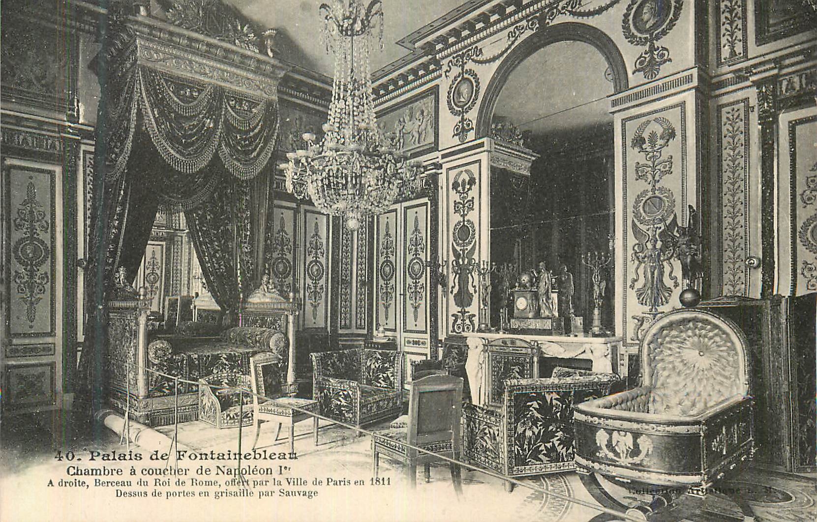 Chambre à coucher de Napoléon Ier — Palais de Fontainebleau — éditeur L. Ménard, Fontainebleau