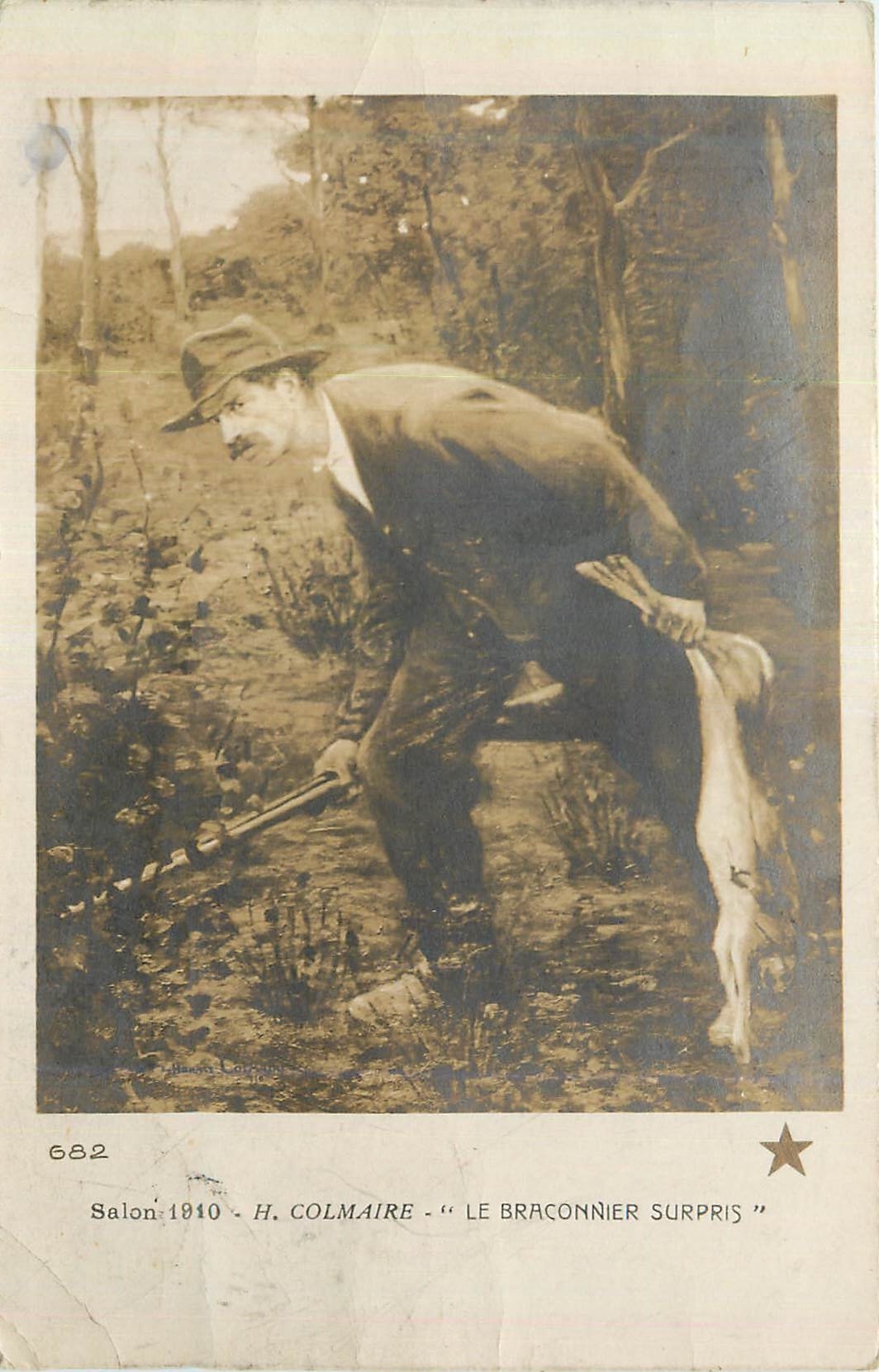 CPA Salon 1910 H Colmaire Le Braconnier Surpris Chasse