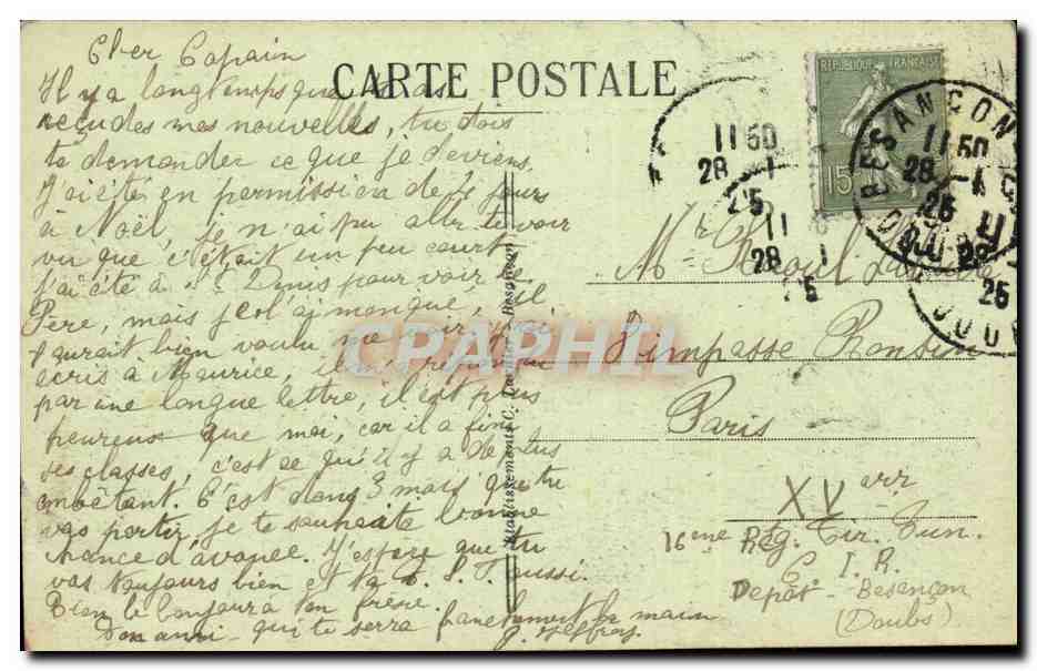Besançon-les-Bains — Vue générale prise de Brégille — C.I.S. n°200 — Verso